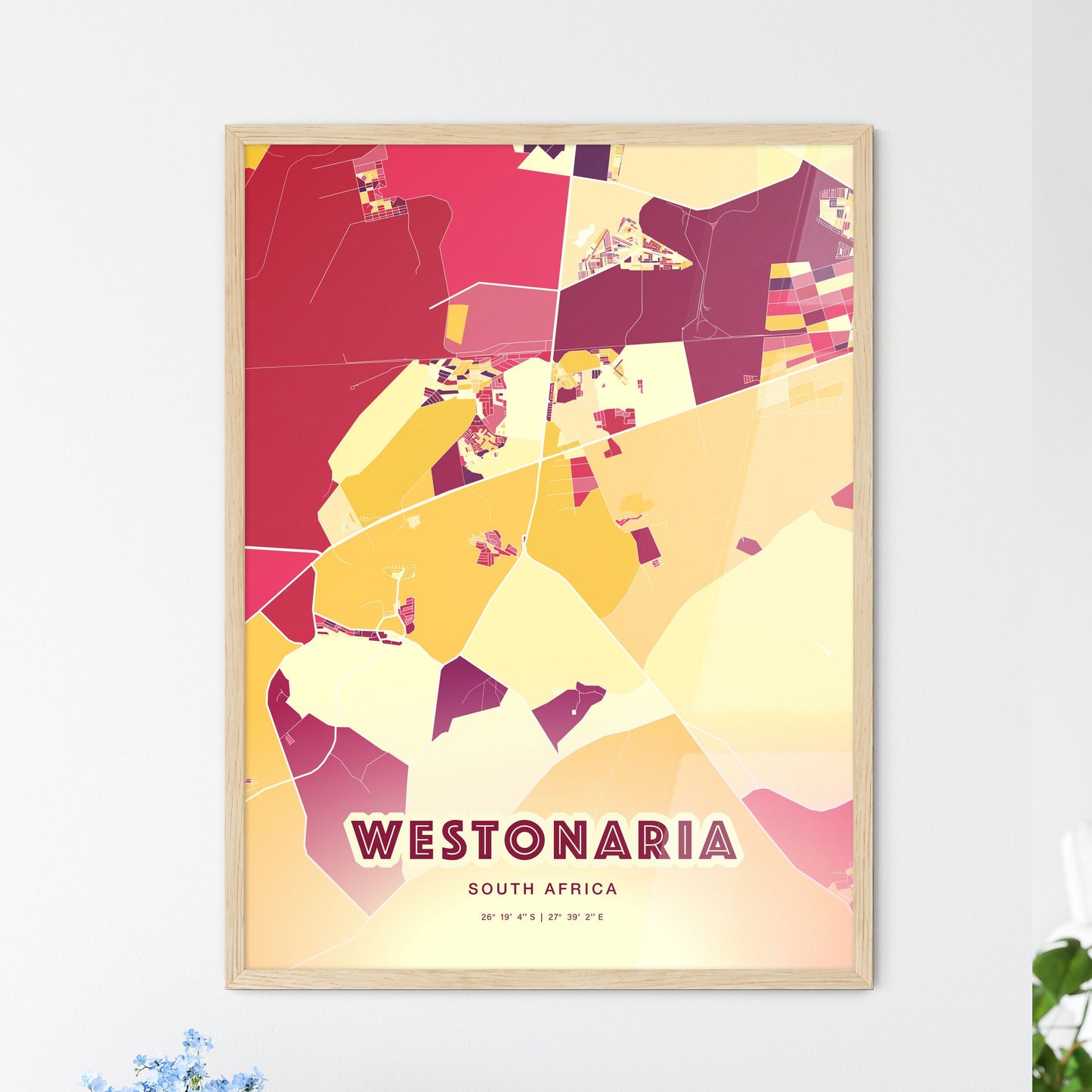 Colorful WESTONARIA SOUTH AFRICA Fine Art Map Hot Red