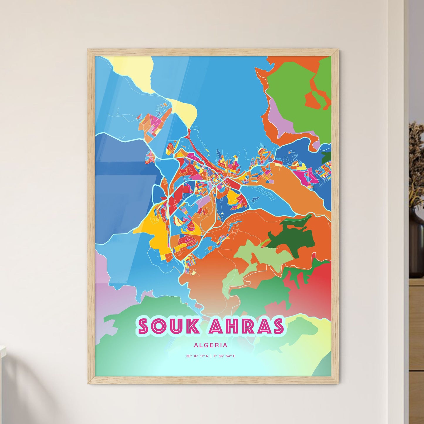 Colorful SOUK AHRAS ALGERIA Fine Art Map Crazy Colors