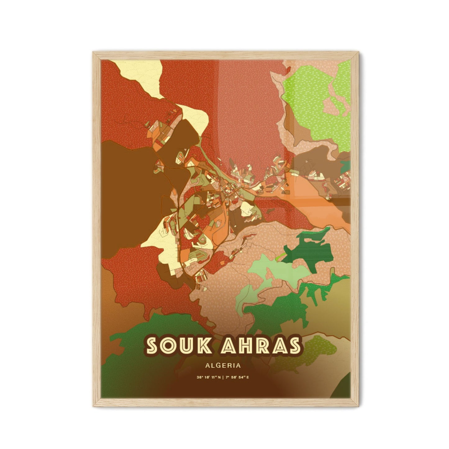 Colorful SOUK AHRAS ALGERIA Fine Art Map Farmhouse