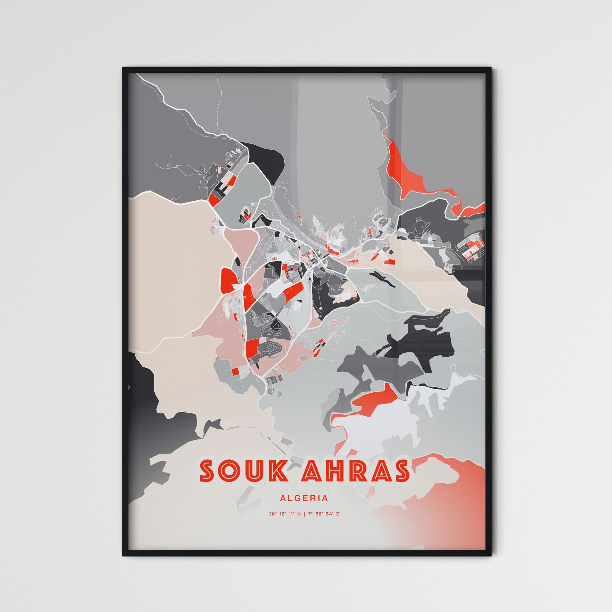 Colorful SOUK AHRAS ALGERIA Fine Art Map Modern