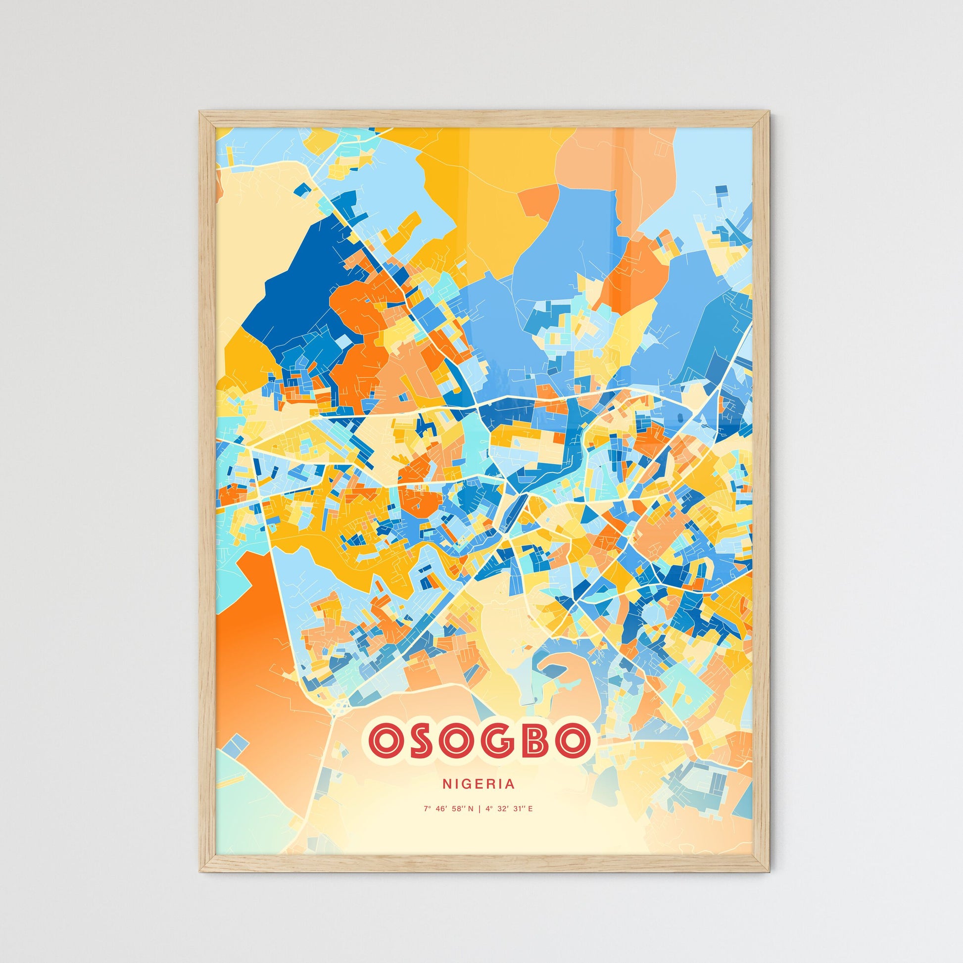 Colorful OSOGBO NIGERIA Fine Art Map Blue Orange