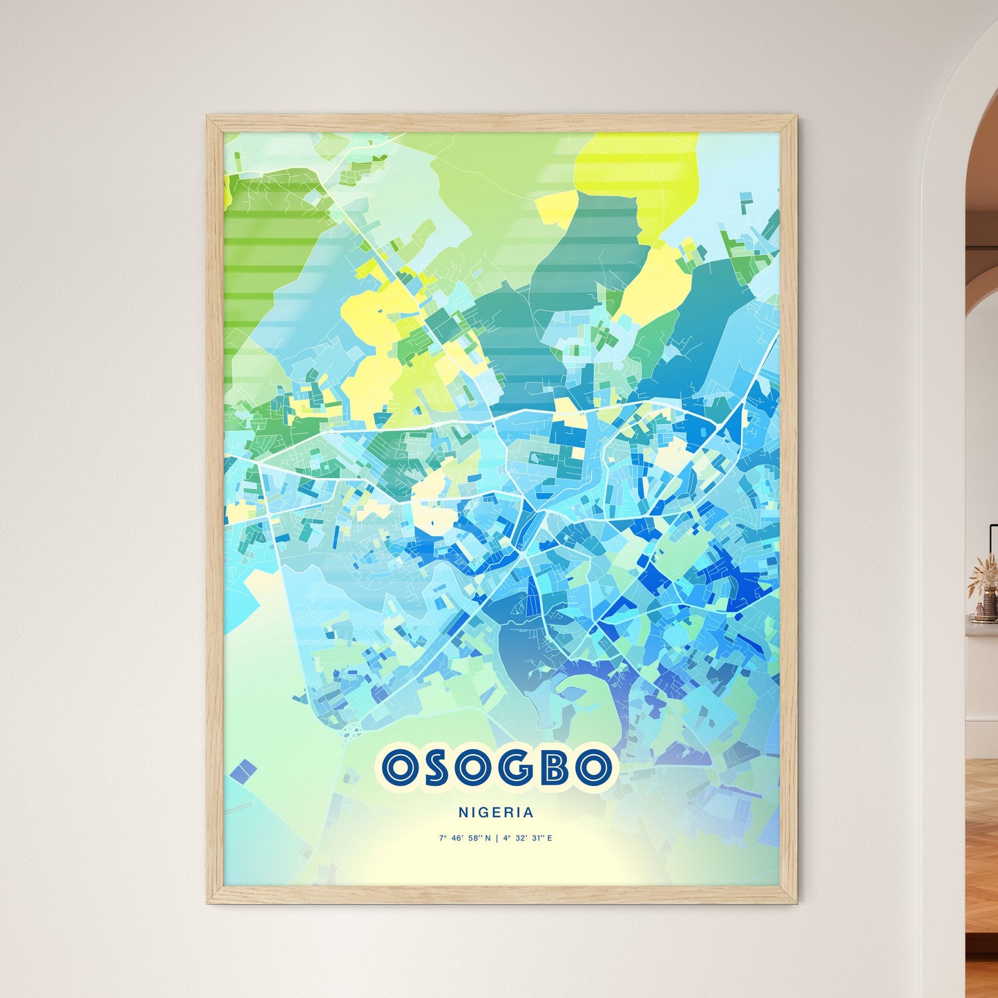 Colorful OSOGBO NIGERIA Fine Art Map Cool Blue