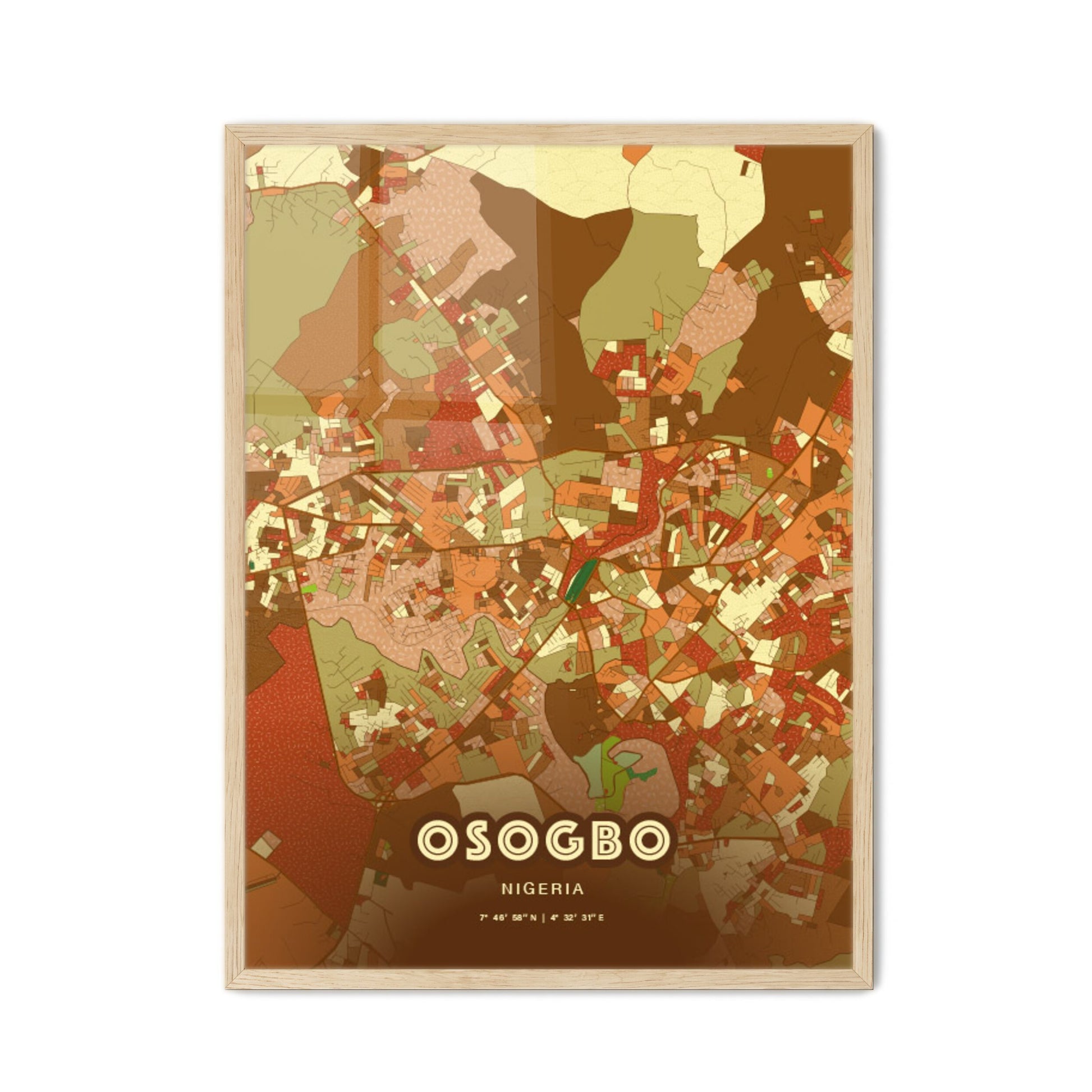 Colorful OSOGBO NIGERIA Fine Art Map Farmhouse