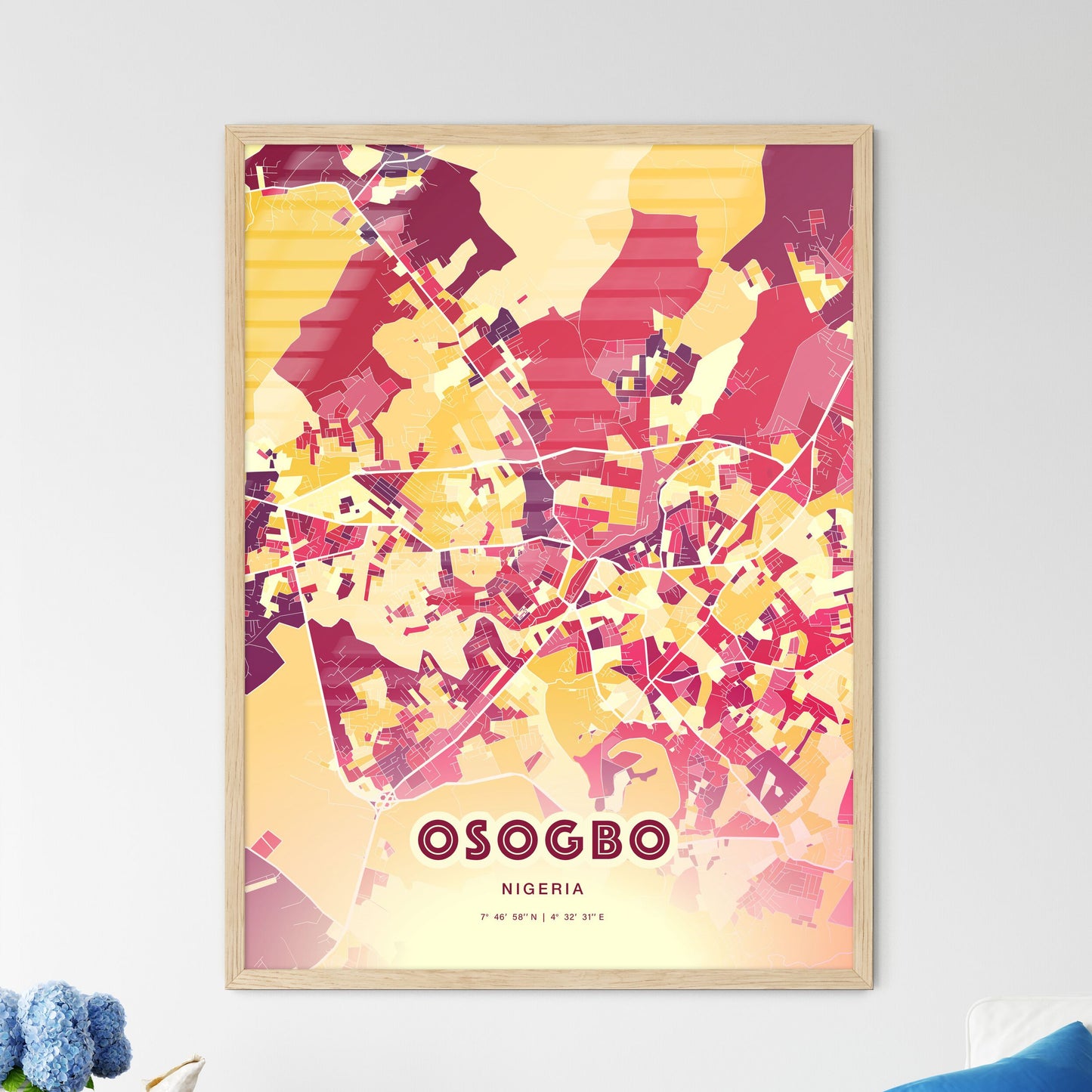 Colorful OSOGBO NIGERIA Fine Art Map Hot Red