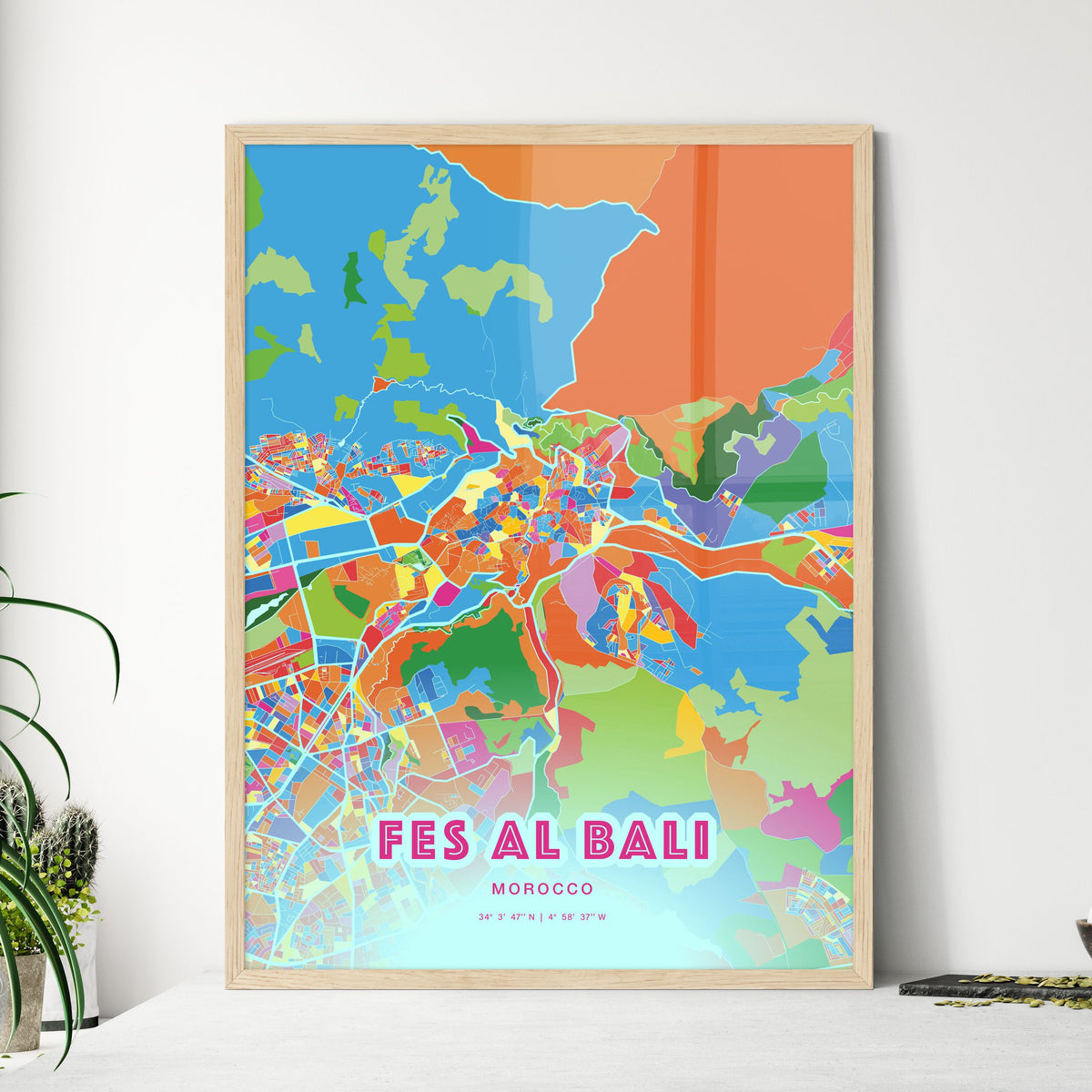 Colorful FES AL BALI MOROCCO Fine Art Map Crazy Colors