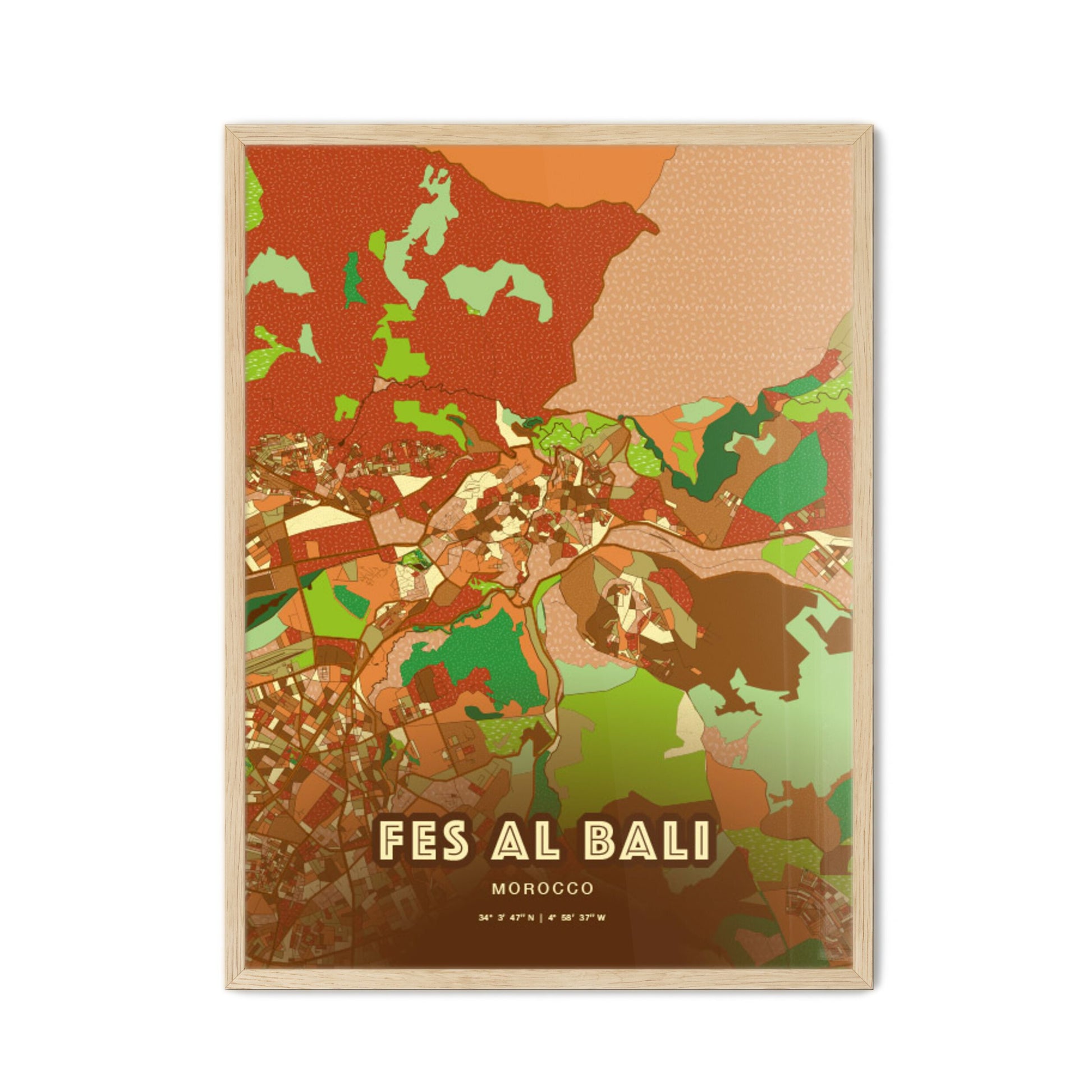 Colorful FES AL BALI MOROCCO Fine Art Map Farmhouse