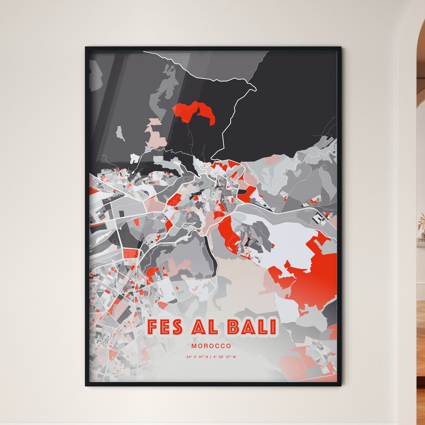 Colorful FES AL BALI MOROCCO Fine Art Map Modern