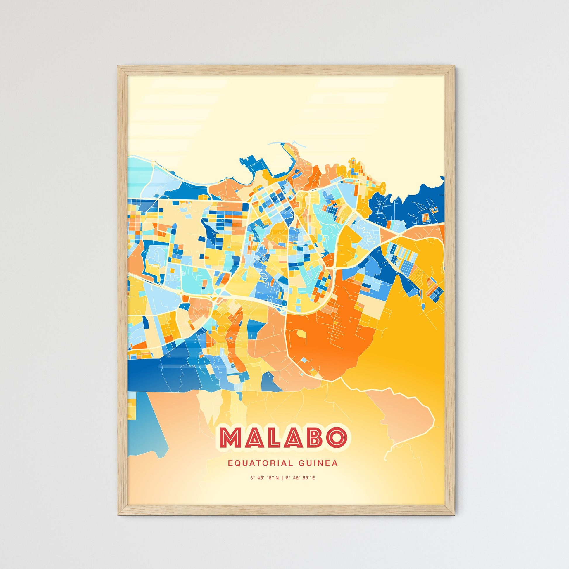 Colorful MALABO EQUATORIAL GUINEA Fine Art Map Blue Orange