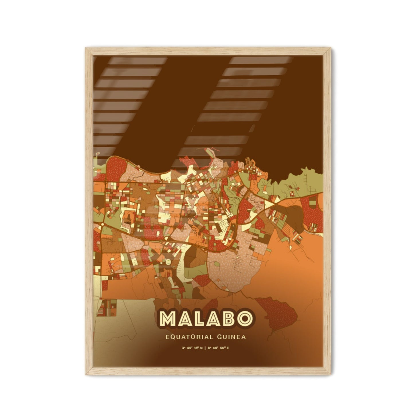 Colorful MALABO EQUATORIAL GUINEA Fine Art Map Farmhouse
