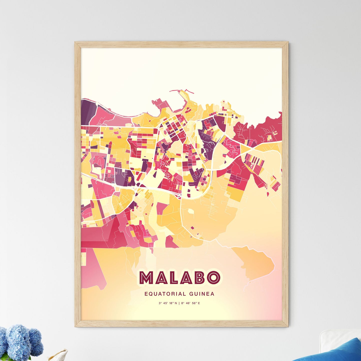 Colorful MALABO EQUATORIAL GUINEA Fine Art Map Hot Red