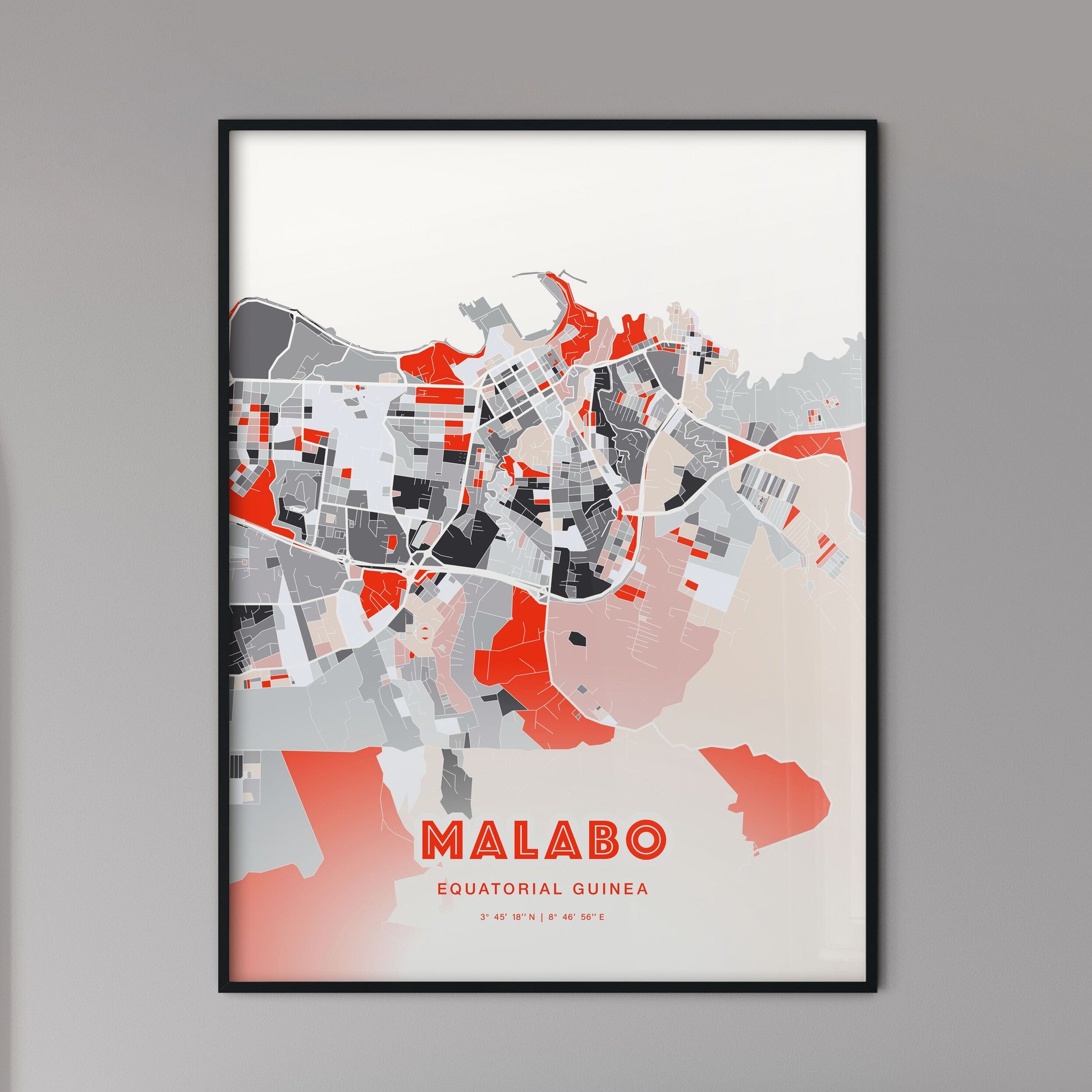 Colorful MALABO EQUATORIAL GUINEA Fine Art Map Modern