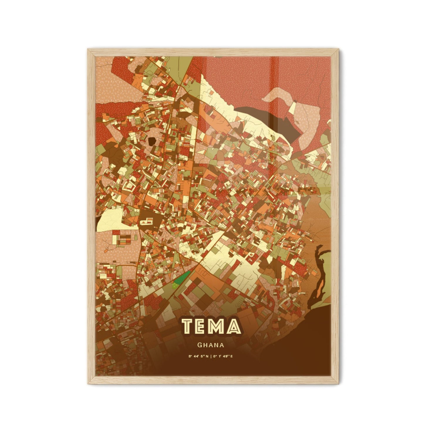 Colorful TEMA GHANA Fine Art Map Farmhouse