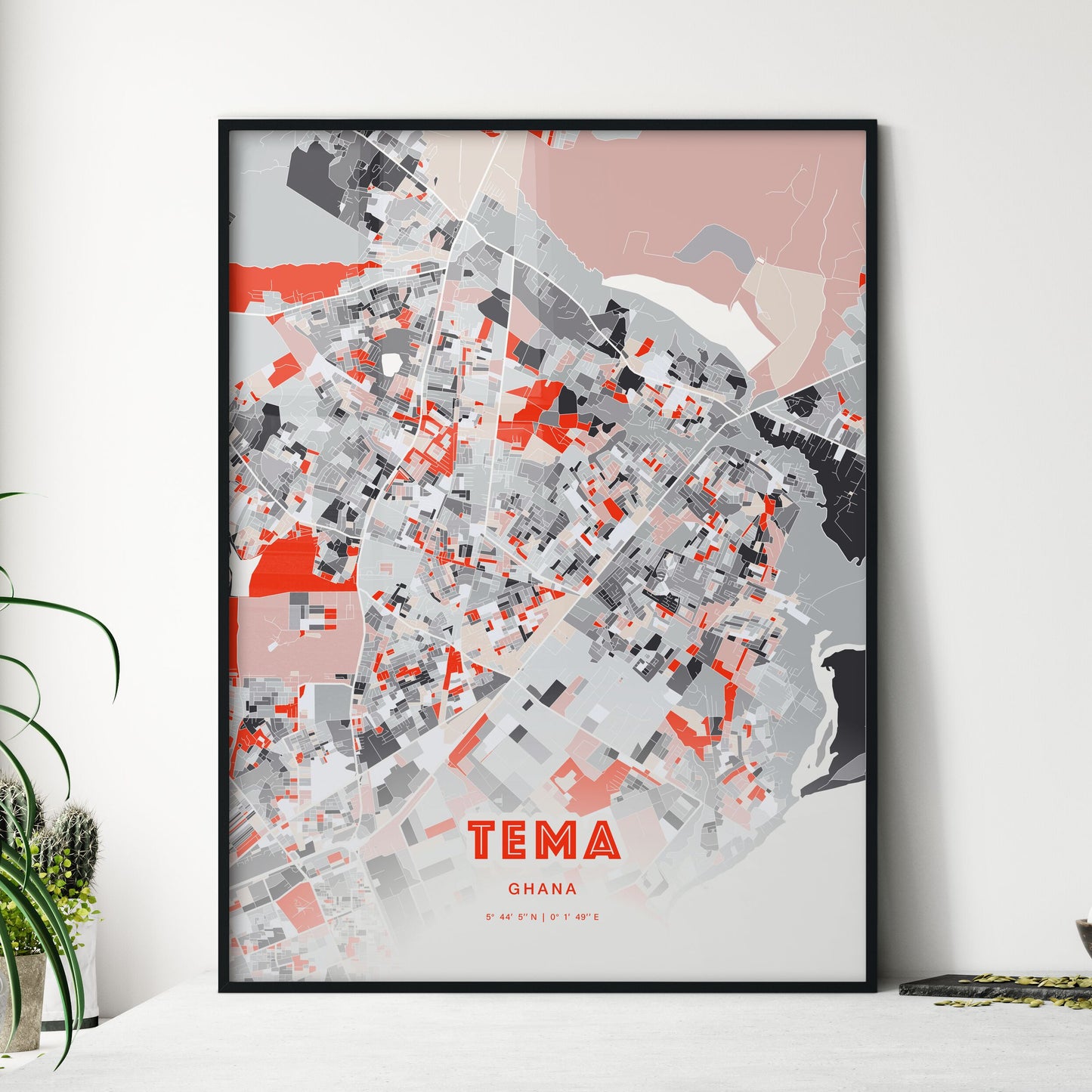 Colorful TEMA GHANA Fine Art Map Modern