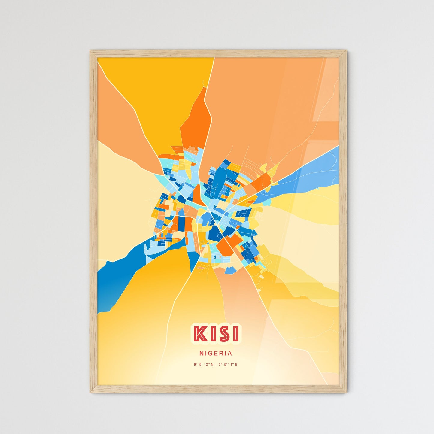 Colorful KISI NIGERIA Fine Art Map Blue Orange