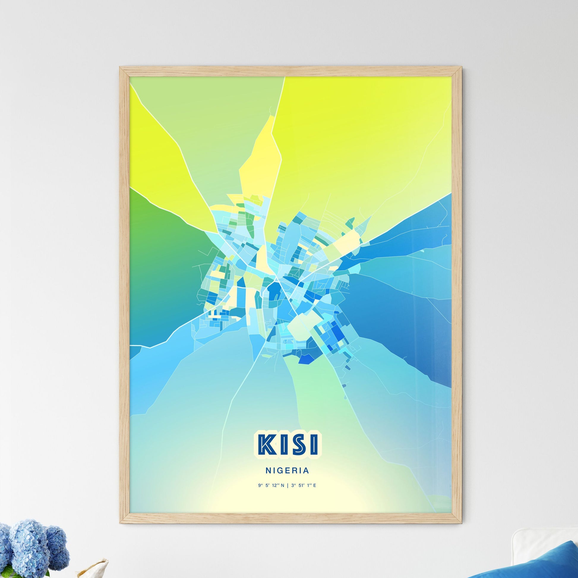 Colorful KISI NIGERIA Fine Art Map Cool Blue