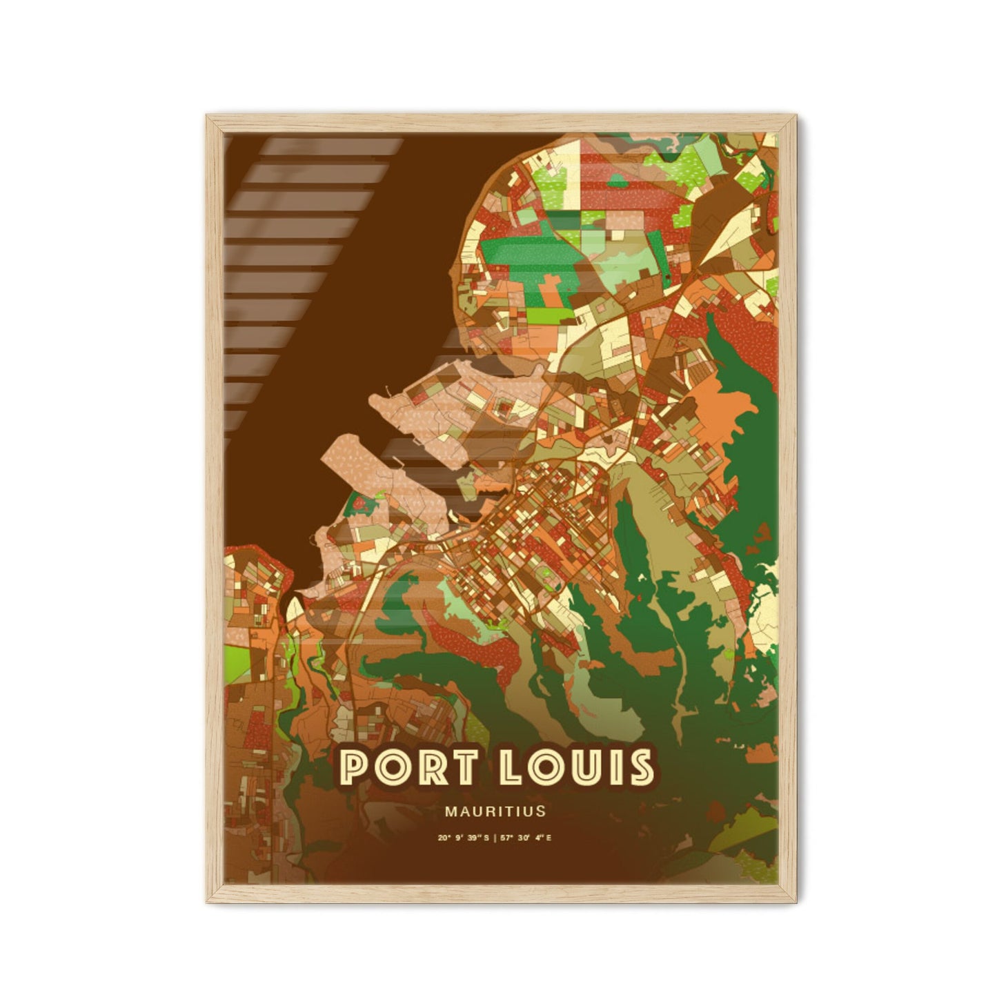 Colorful PORT LOUIS MAURITIUS Fine Art Map Farmhouse