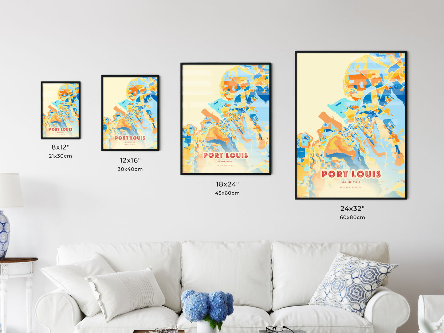 Colorful PORT LOUIS MAURITIUS Fine Art Map