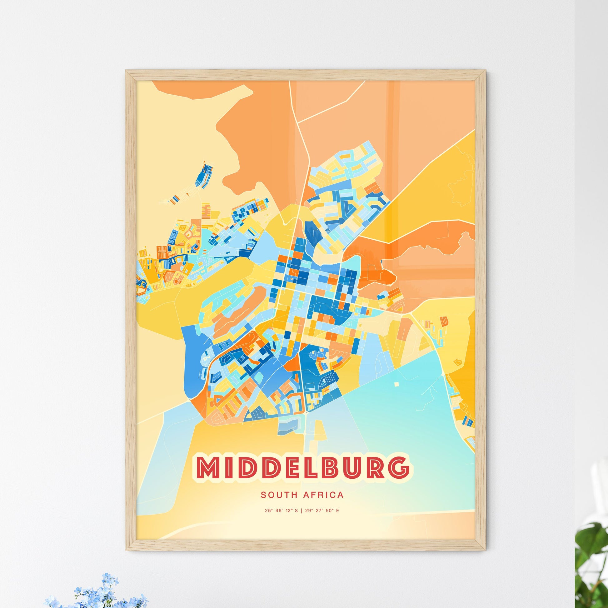 Colorful MIDDELBURG SOUTH AFRICA Fine Art Map Blue Orange