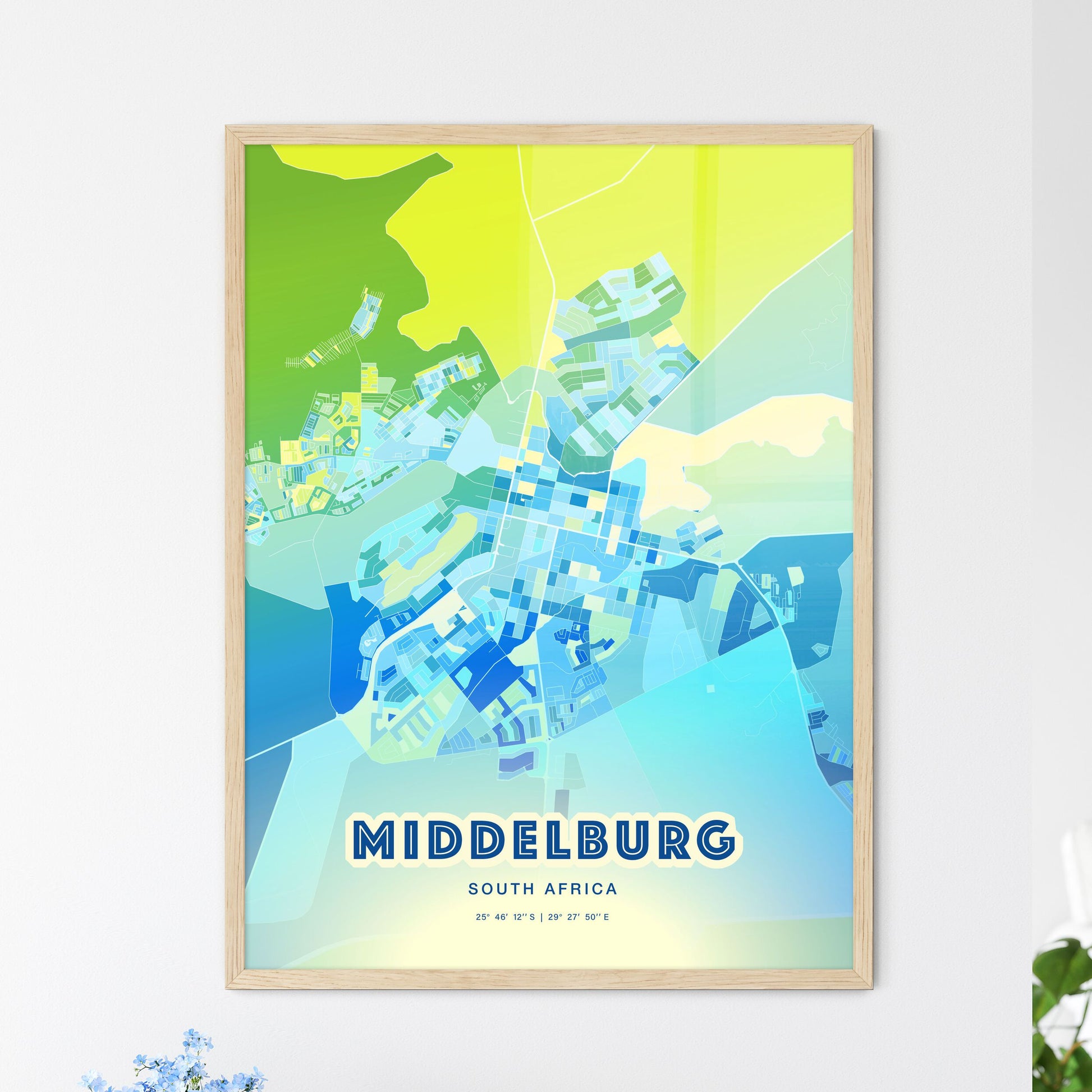 Colorful MIDDELBURG SOUTH AFRICA Fine Art Map Cool Blue