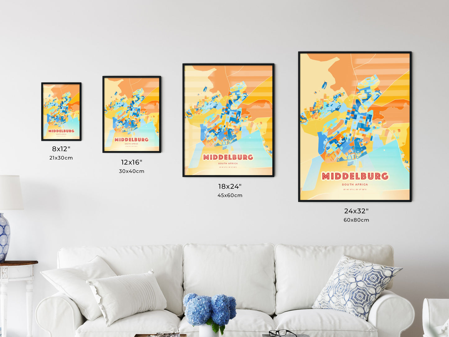 Colorful MIDDELBURG SOUTH AFRICA Fine Art Map Blue Orange