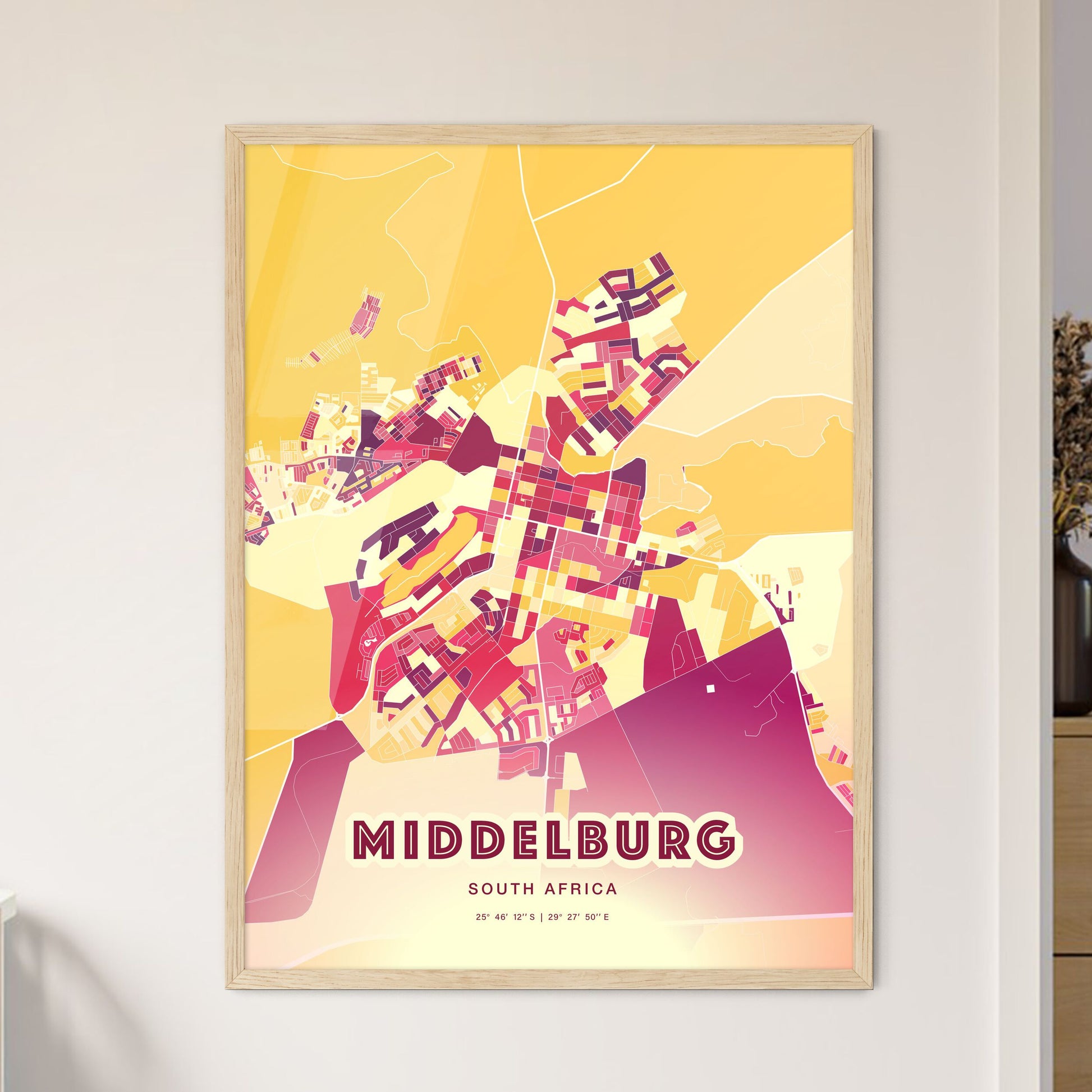 Colorful MIDDELBURG SOUTH AFRICA Fine Art Map Hot Red