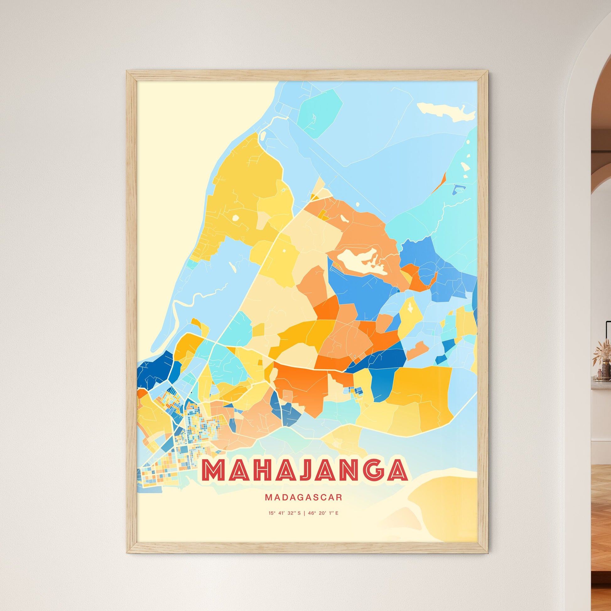 Colorful MAHAJANGA MADAGASCAR Fine Art Map Blue Orange