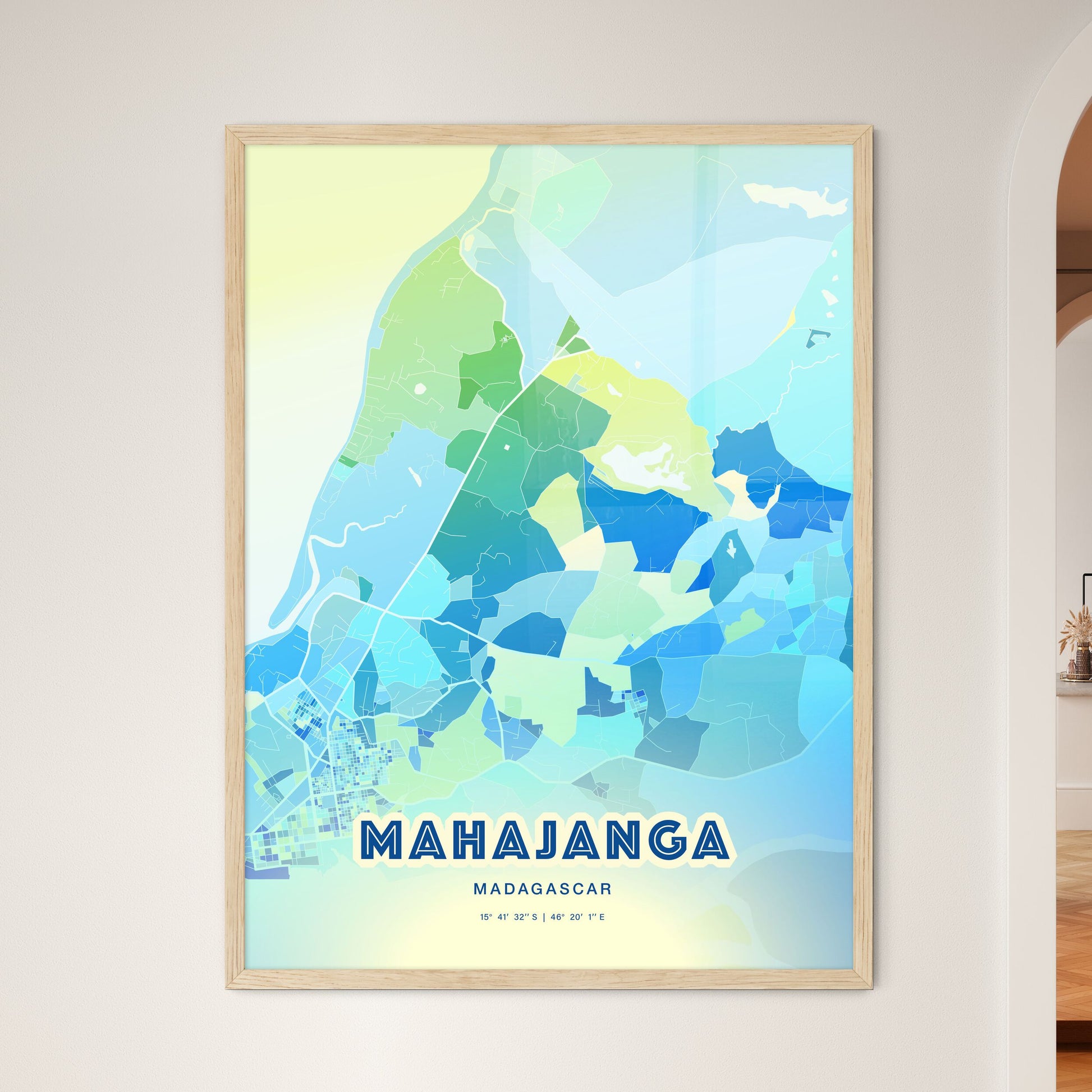 Colorful MAHAJANGA MADAGASCAR Fine Art Map Cool Blue