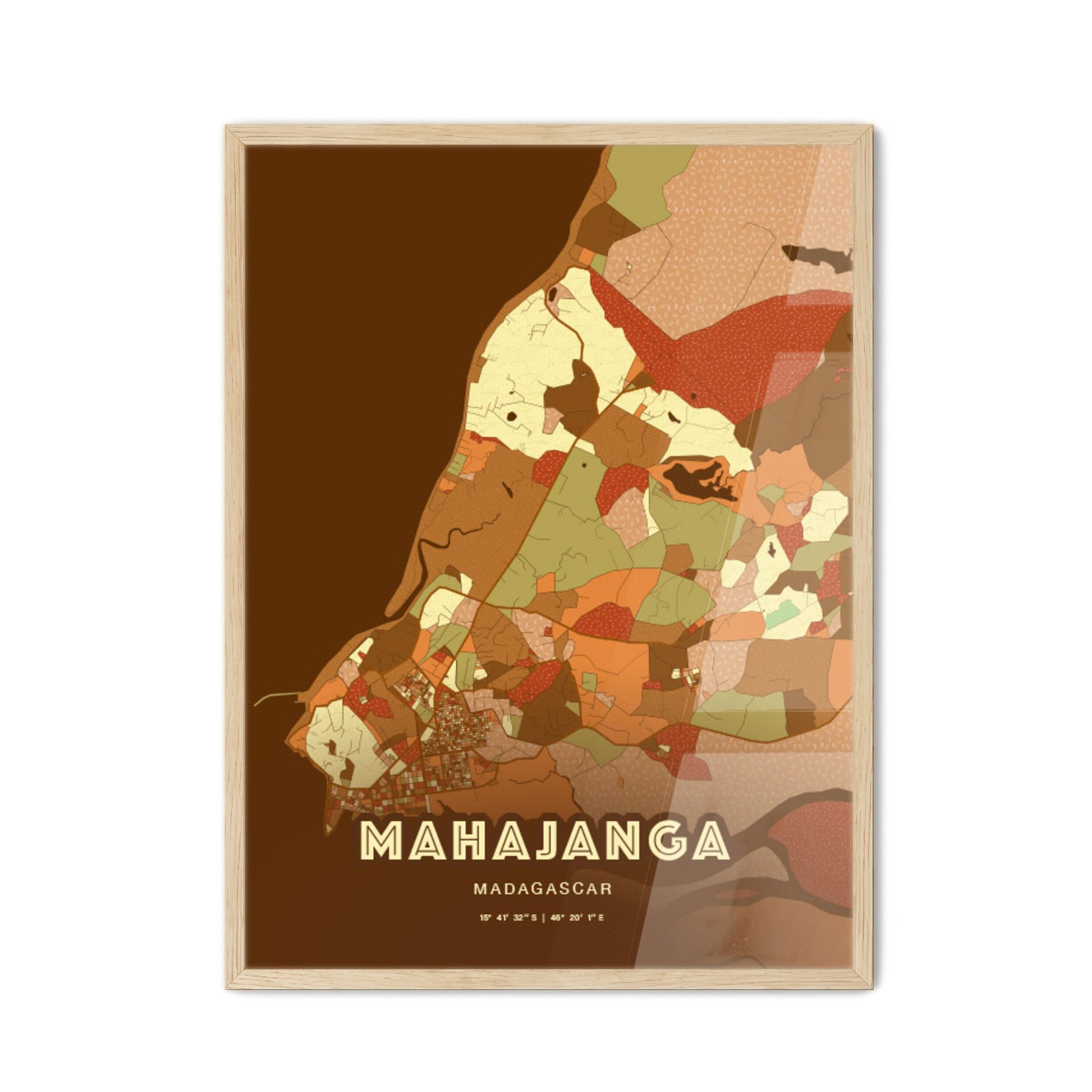 Colorful MAHAJANGA MADAGASCAR Fine Art Map Farmhouse
