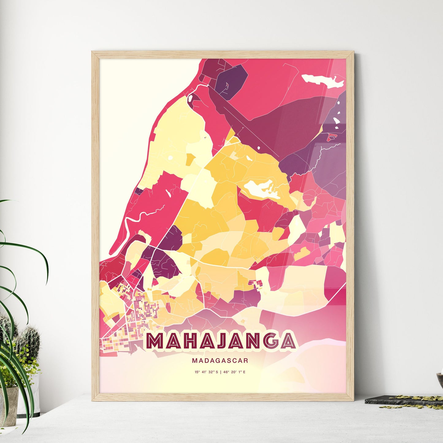 Colorful MAHAJANGA MADAGASCAR Fine Art Map Hot Red