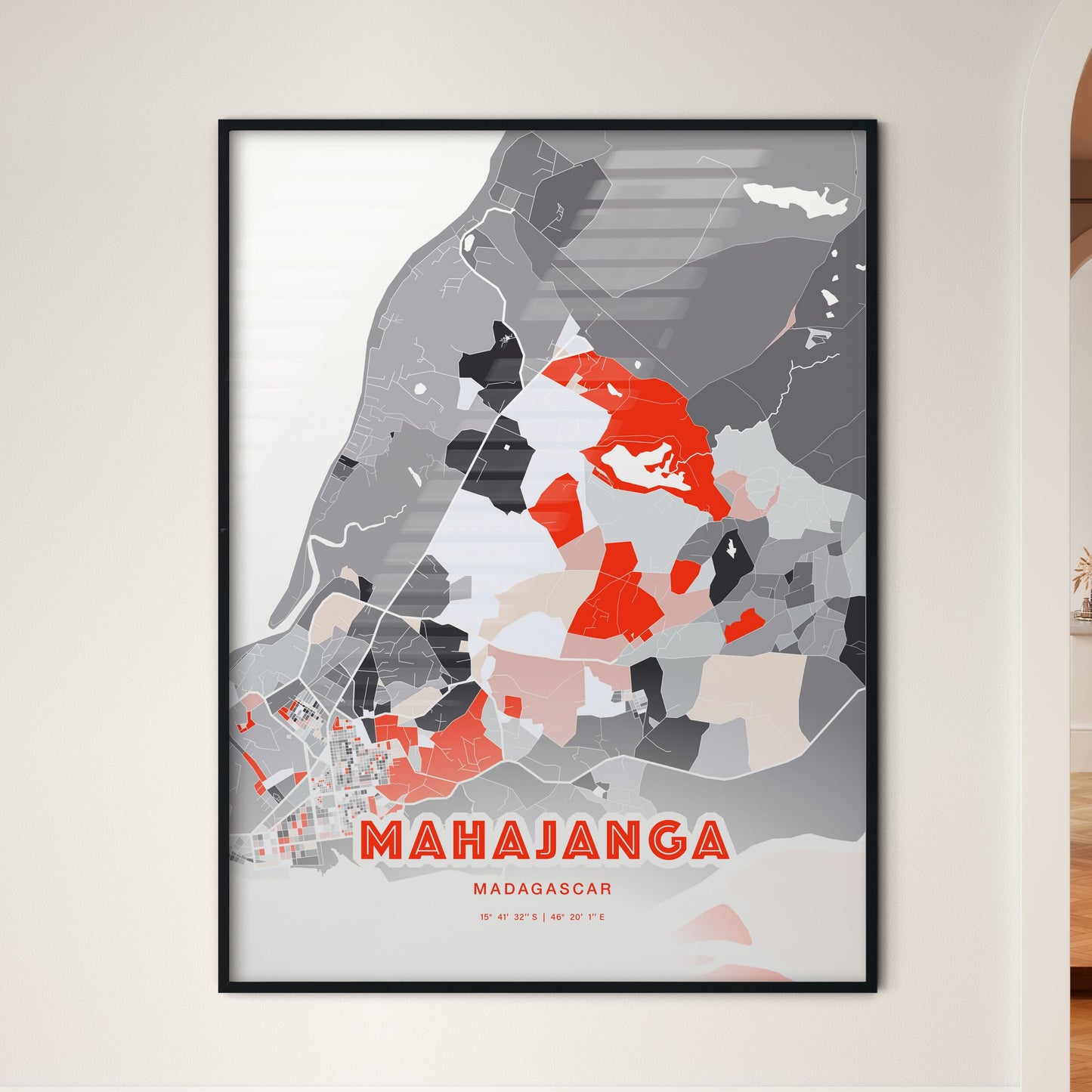 Colorful MAHAJANGA MADAGASCAR Fine Art Map Modern
