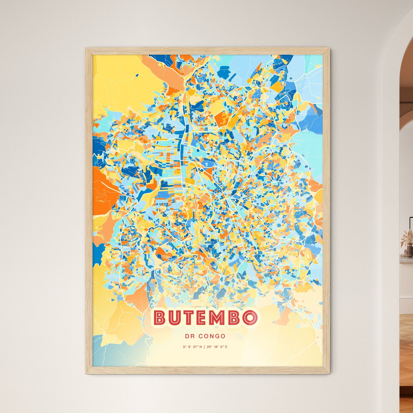 Colorful BUTEMBO DR CONGO Fine Art Map Blue Orange