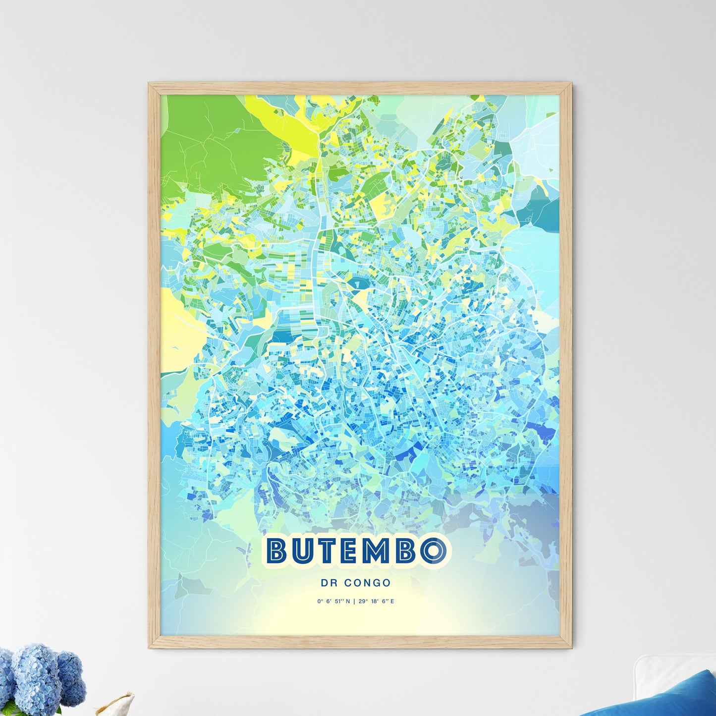 Colorful BUTEMBO DR CONGO Fine Art Map Cool Blue