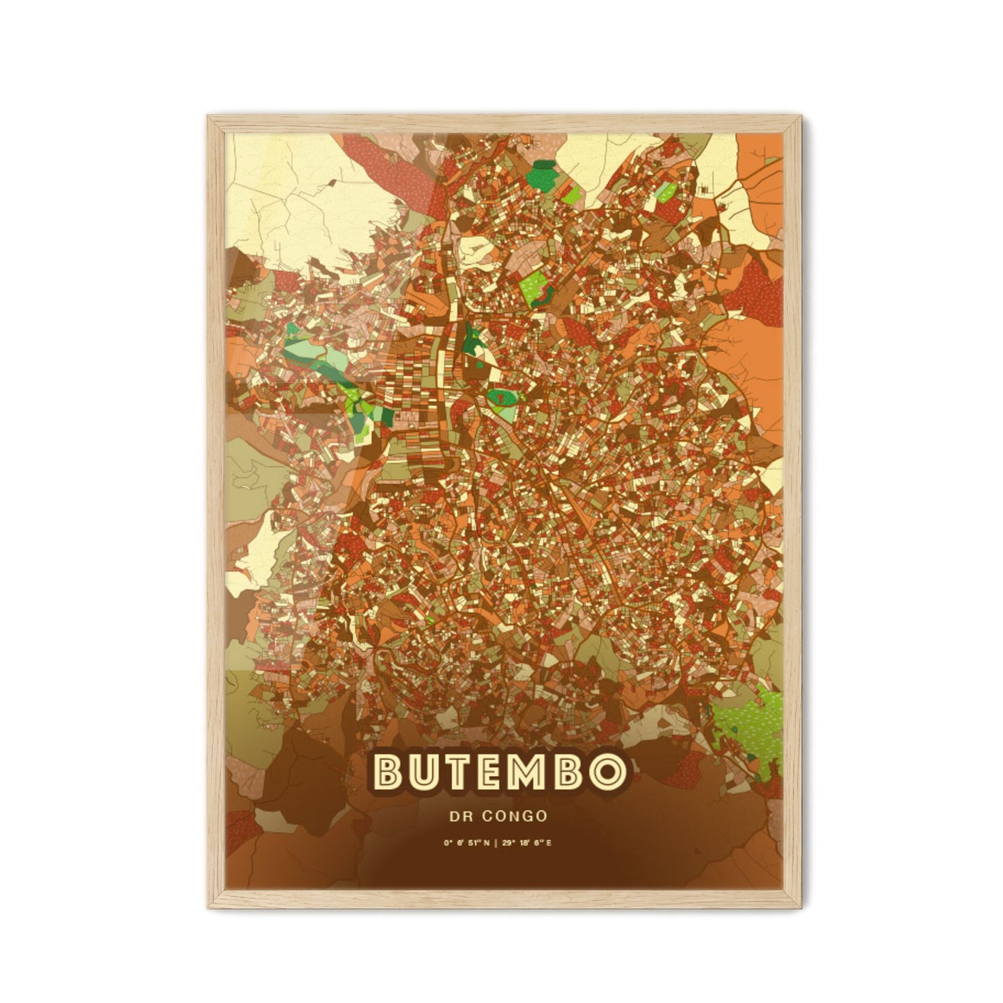 Colorful BUTEMBO DR CONGO Fine Art Map Farmhouse