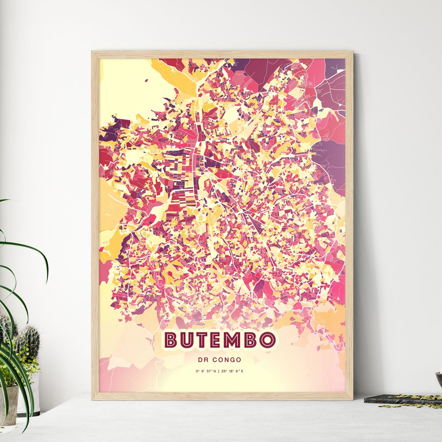 Colorful BUTEMBO DR CONGO Fine Art Map Hot Red