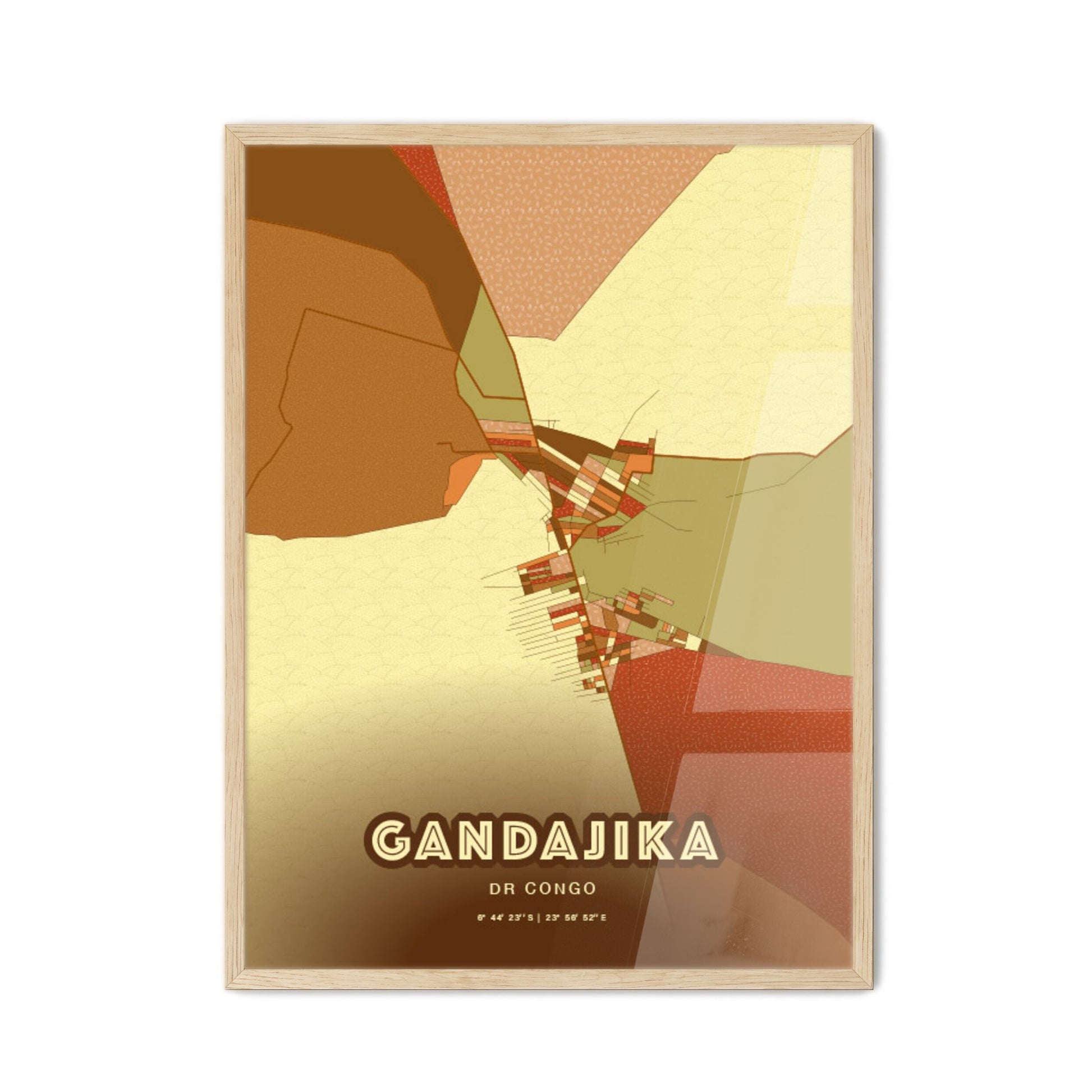 Colorful GANDAJIKA DR CONGO Fine Art Map Farmhouse