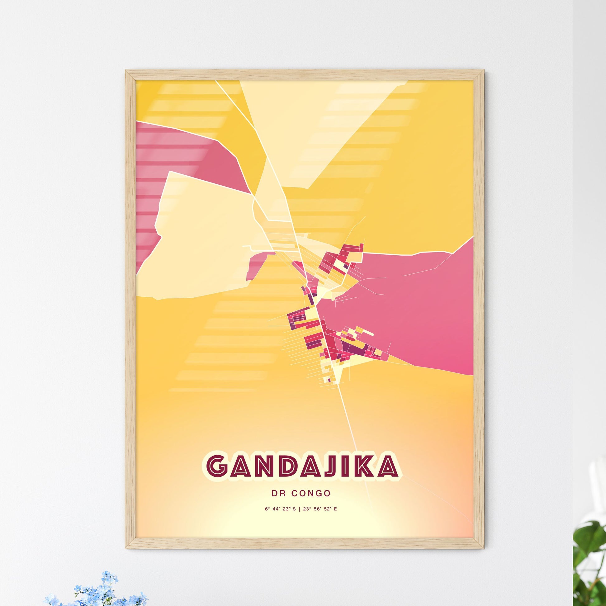 Colorful GANDAJIKA DR CONGO Fine Art Map Hot Red