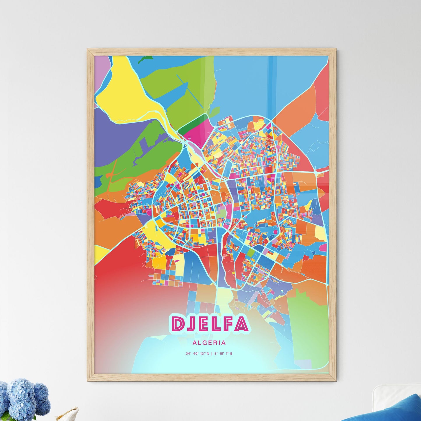 Colorful DJELFA ALGERIA Fine Art Map Crazy Colors