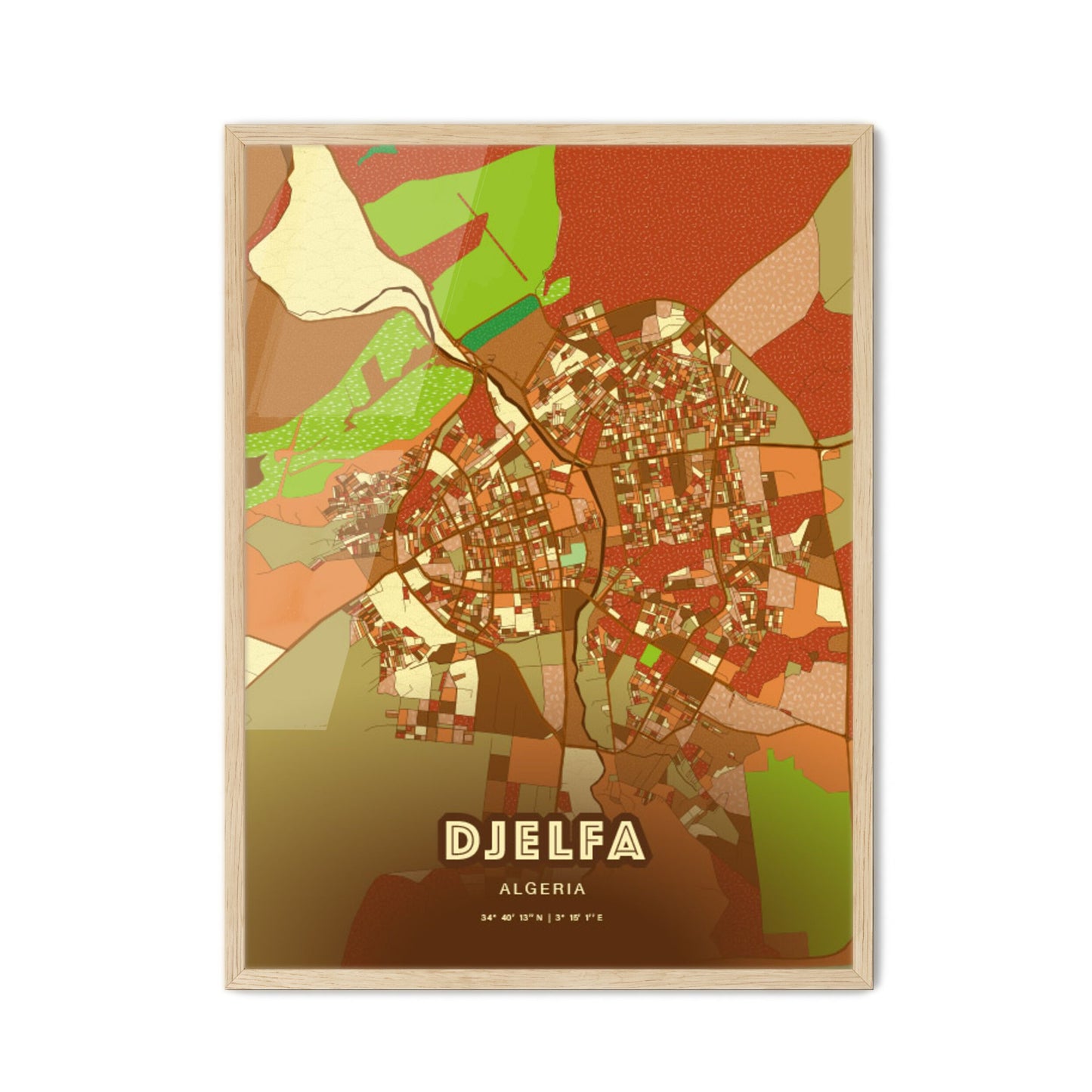 Colorful DJELFA ALGERIA Fine Art Map Farmhouse