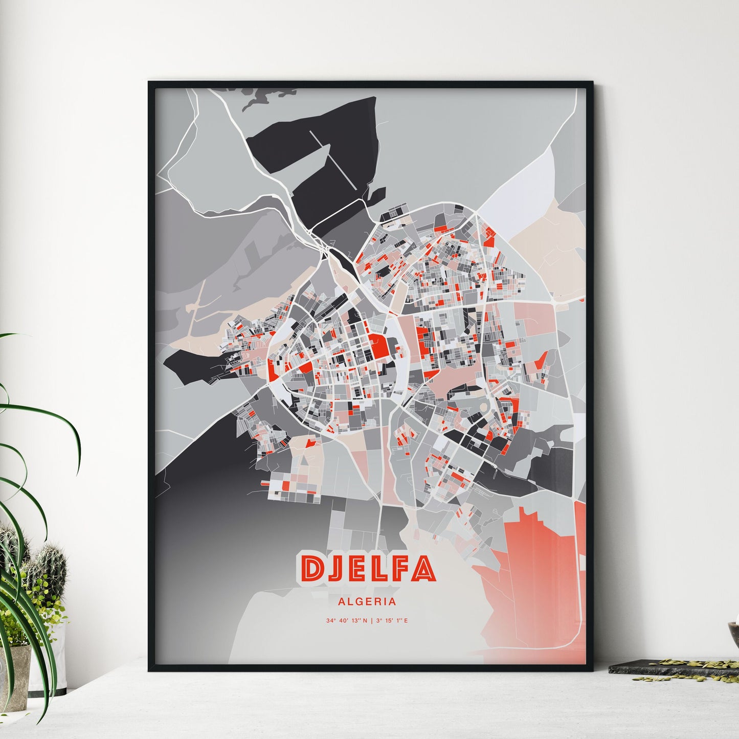 Colorful DJELFA ALGERIA Fine Art Map Modern