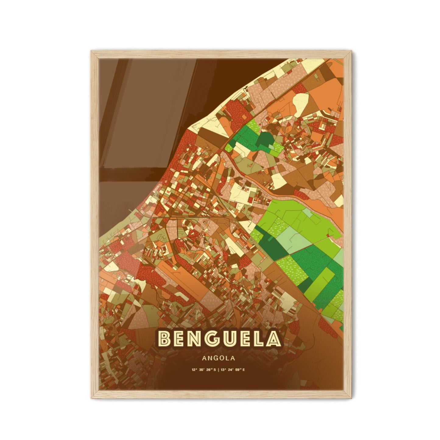 Colorful BENGUELA ANGOLA Fine Art Map Farmhouse