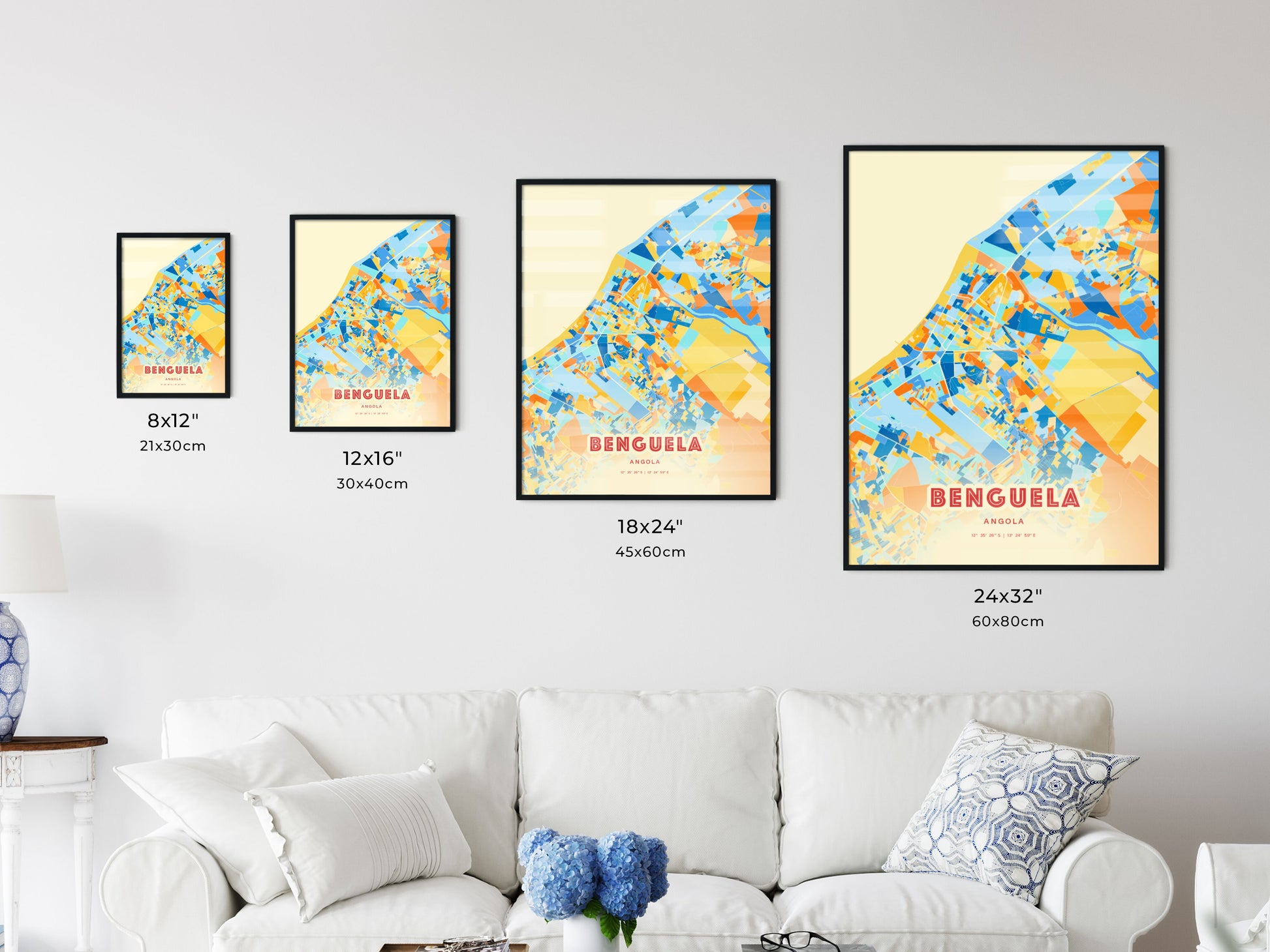 Colorful BENGUELA ANGOLA Fine Art Map