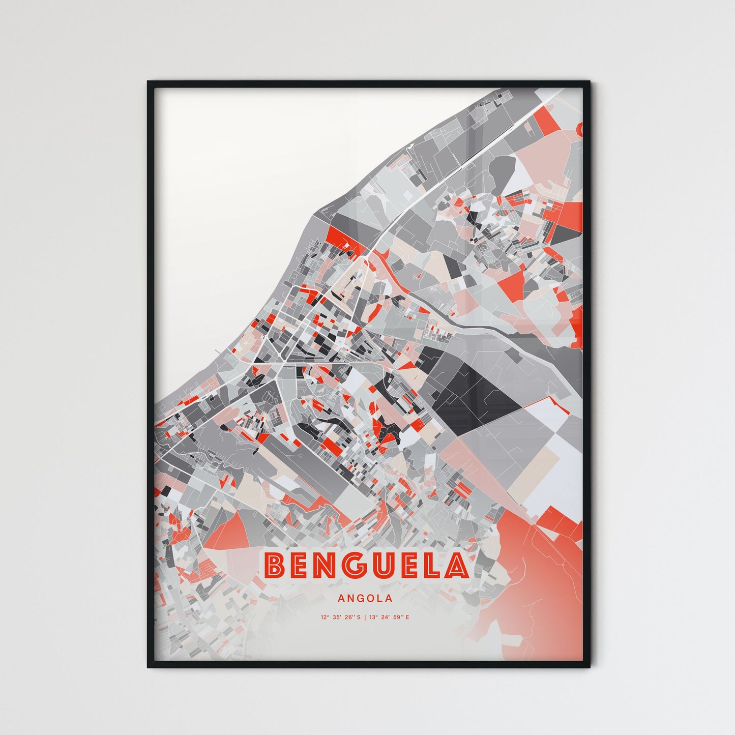 Colorful BENGUELA ANGOLA Fine Art Map Modern