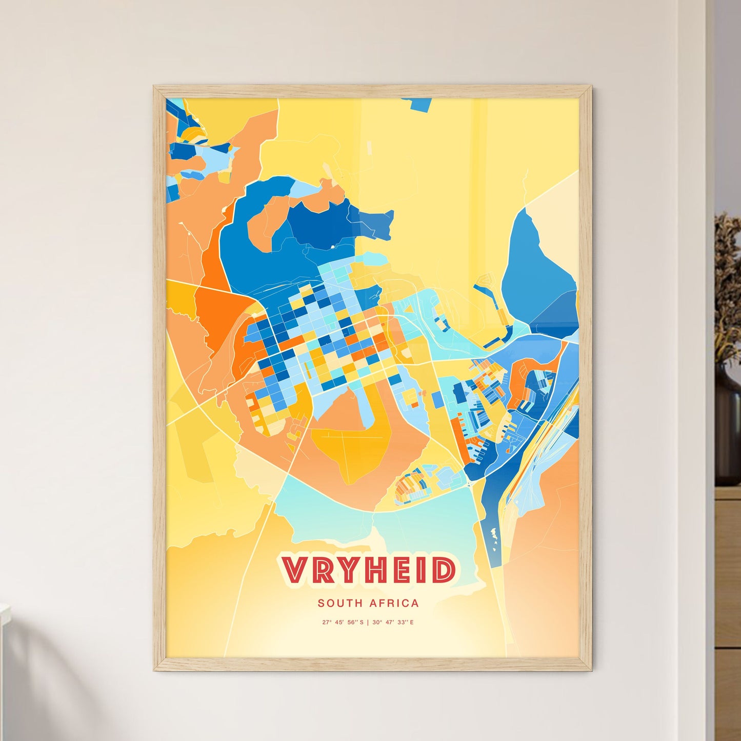 Colorful VRYHEID SOUTH AFRICA Fine Art Map Blue Orange