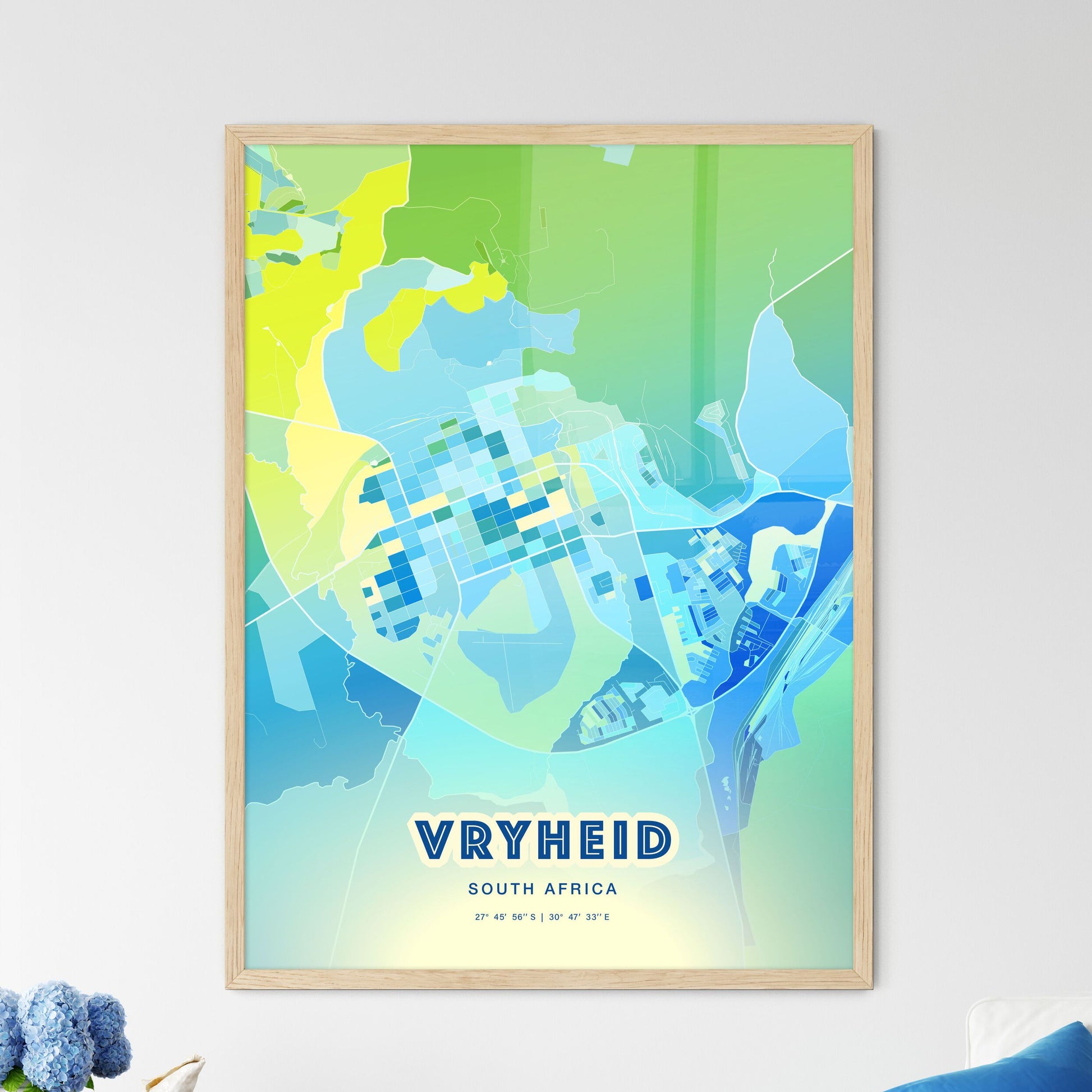 Colorful VRYHEID SOUTH AFRICA Fine Art Map Cool Blue