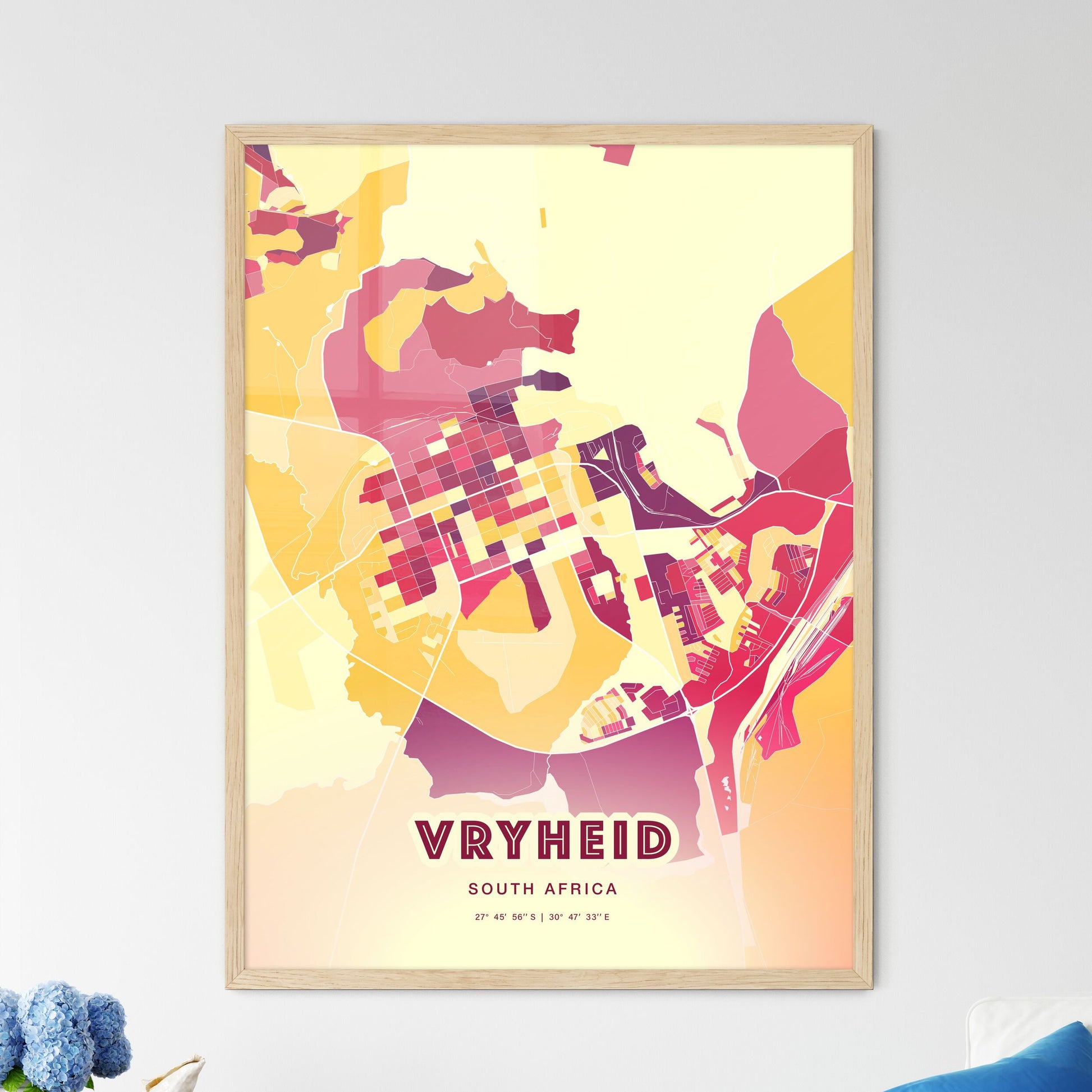 Colorful VRYHEID SOUTH AFRICA Fine Art Map Hot Red