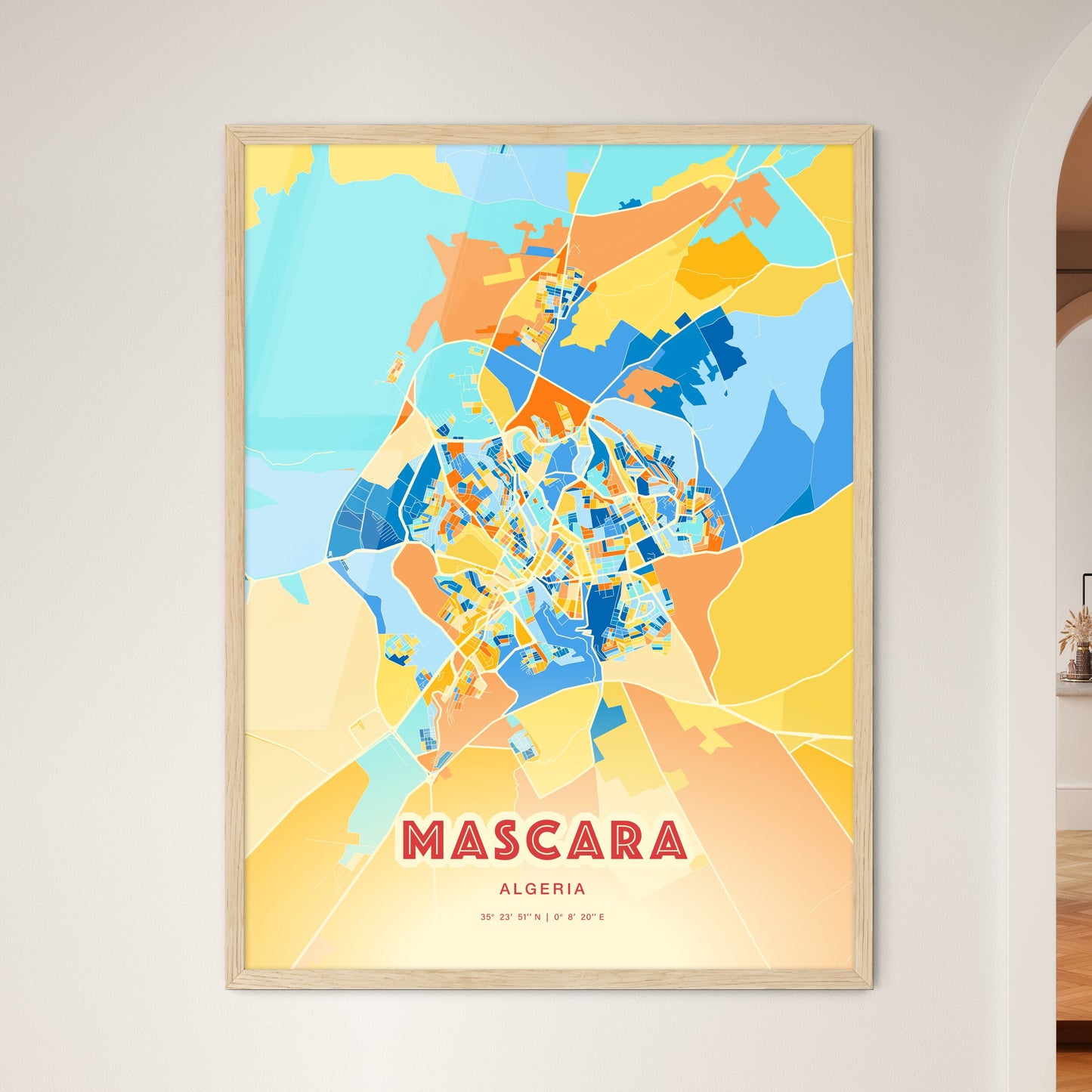 Colorful MASCARA ALGERIA Fine Art Map Blue Orange