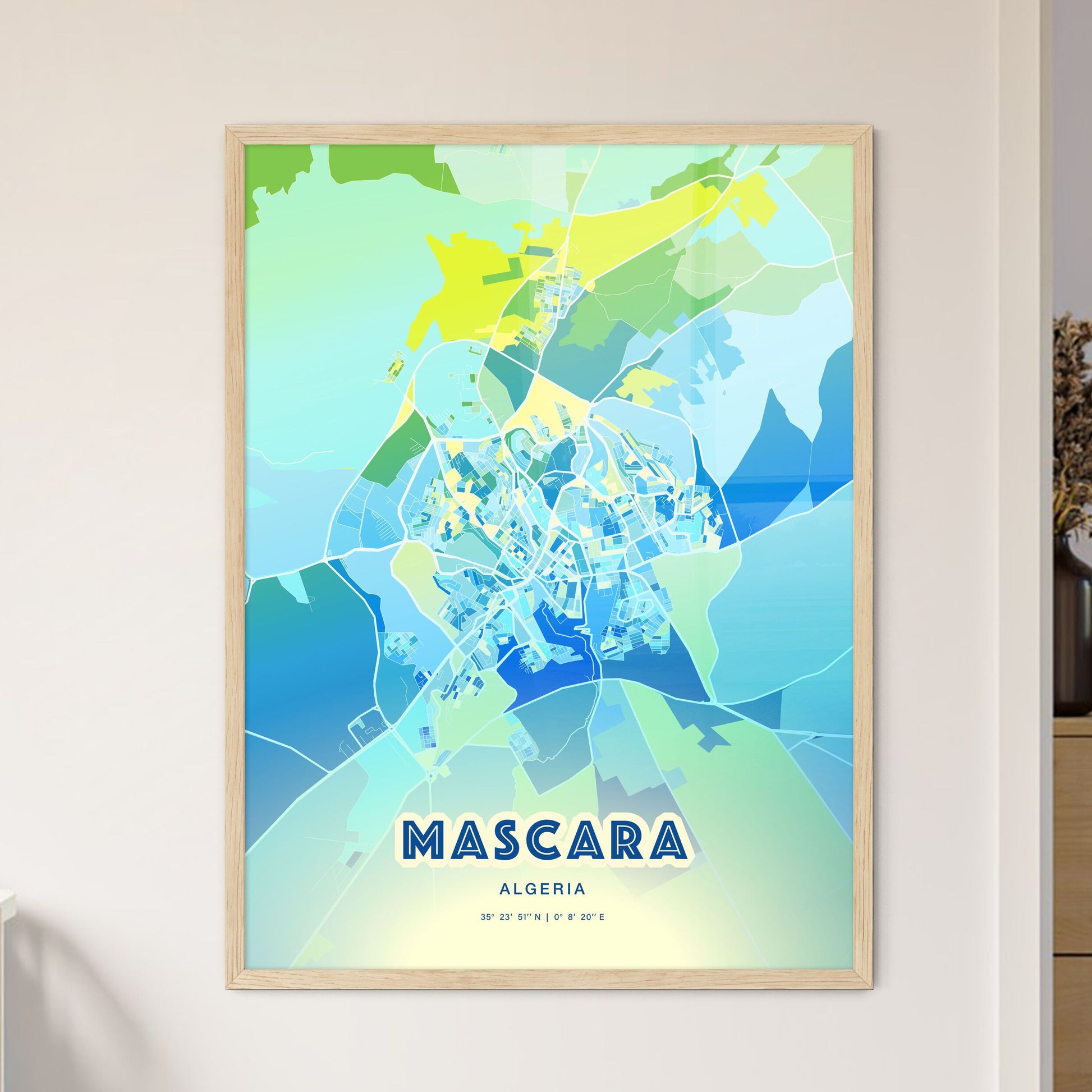 Colorful MASCARA ALGERIA Fine Art Map Cool Blue