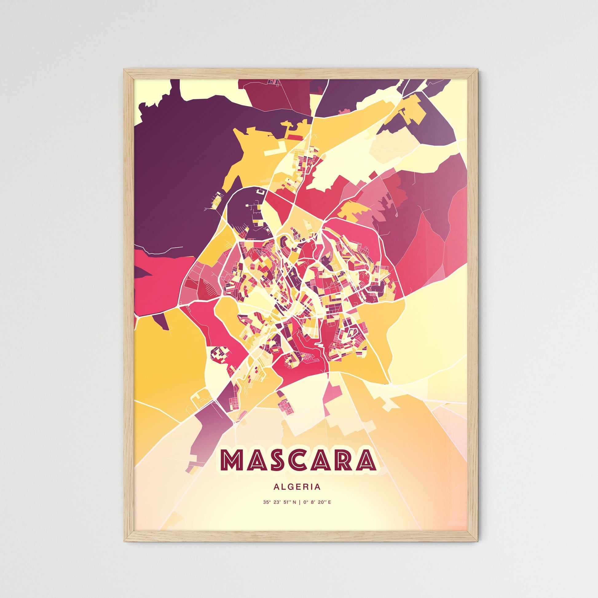 Colorful MASCARA ALGERIA Fine Art Map Hot Red