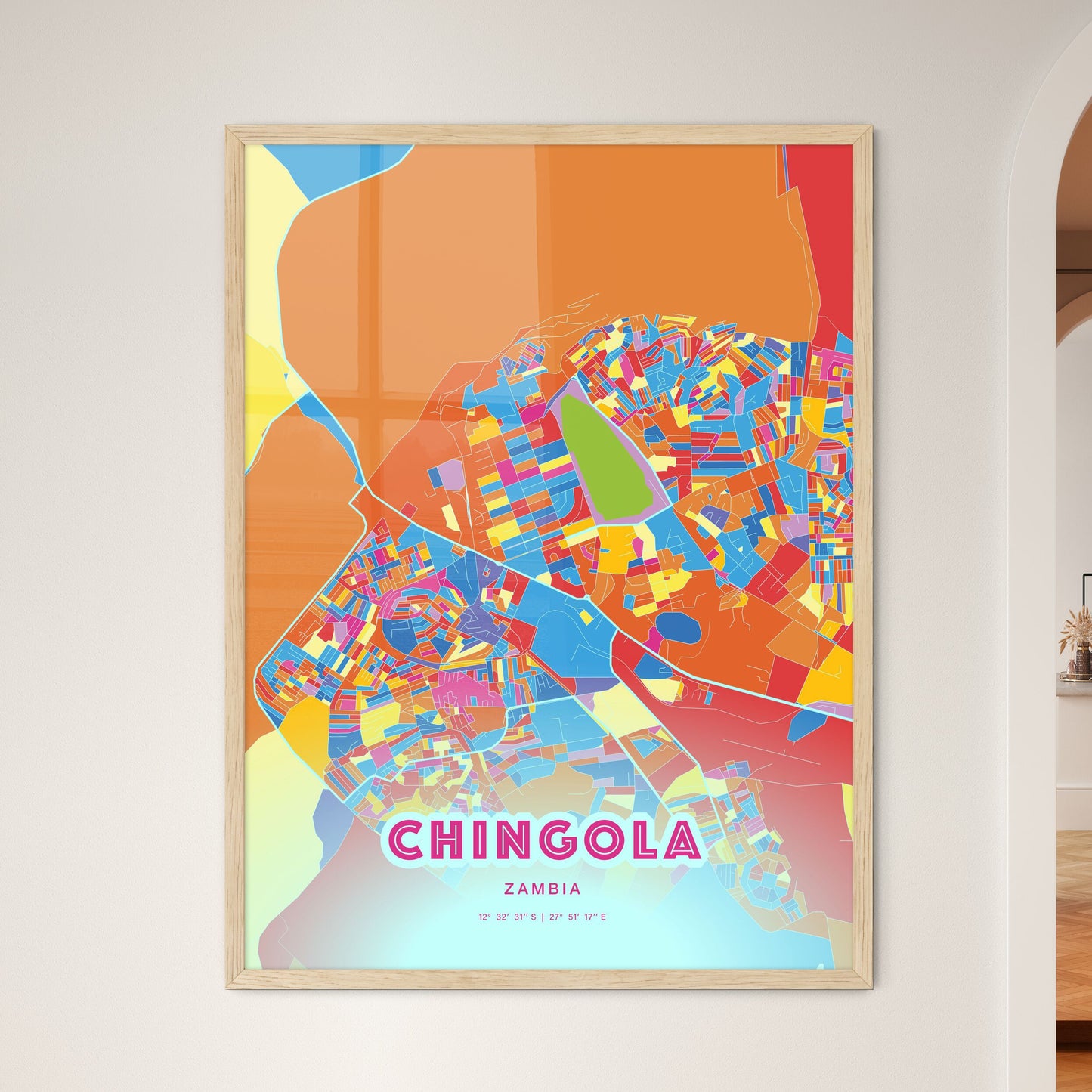 Colorful CHINGOLA ZAMBIA Fine Art Map Crazy Colors