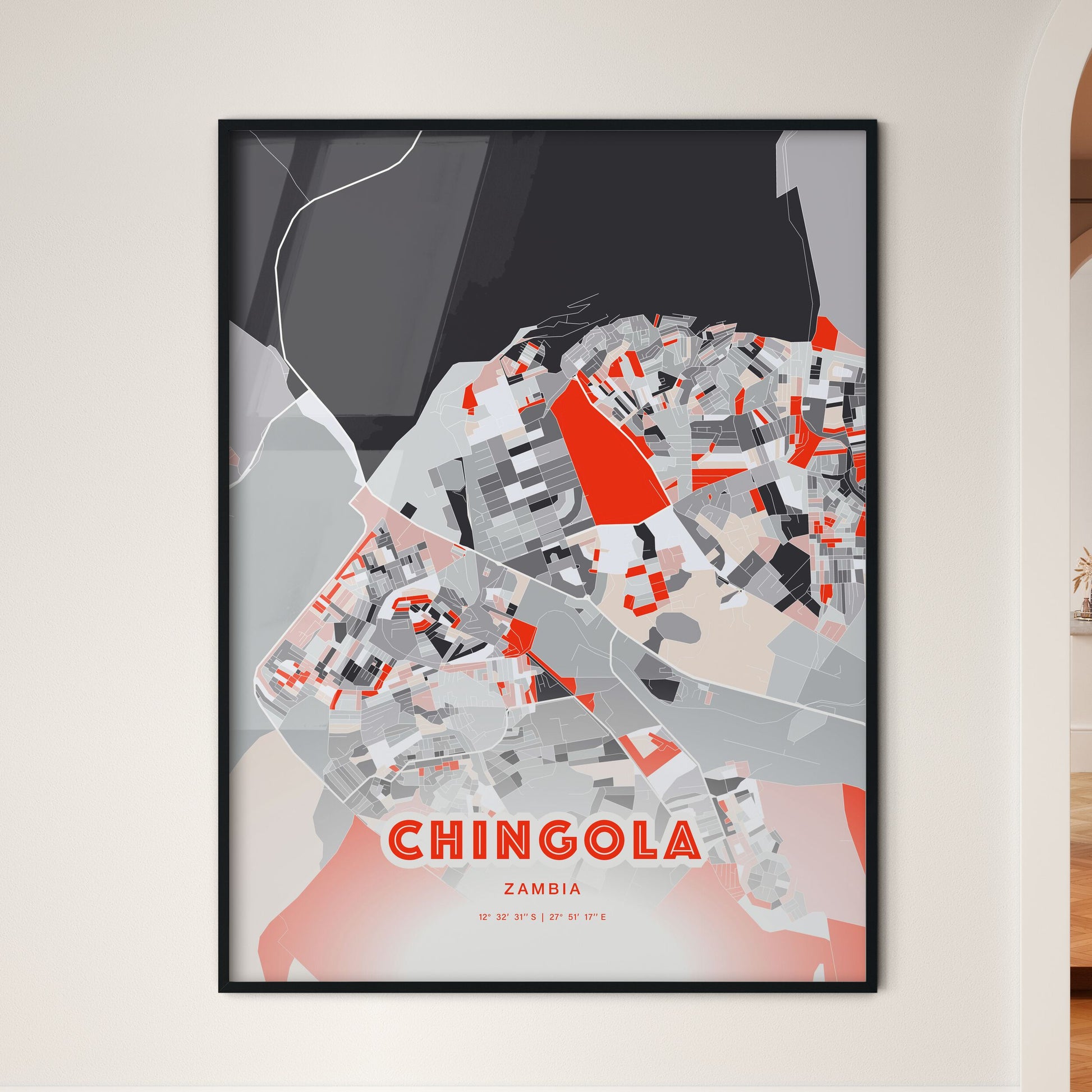 Colorful CHINGOLA ZAMBIA Fine Art Map Modern